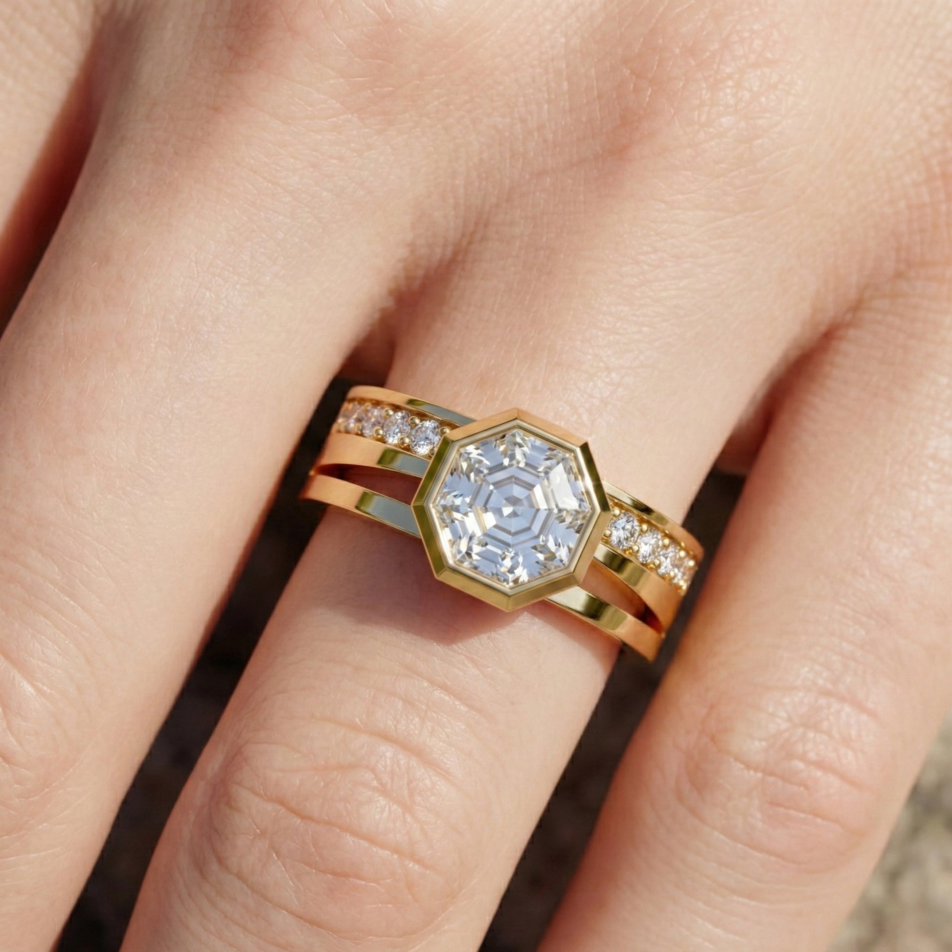 Octagon Bezel Style Split Shank Pavé Men's Engagement Ring in 14k Solid Gold, 0.50 CT Octagon Cut Lab Grown Diamond, Everyday Wedding Gift For Him