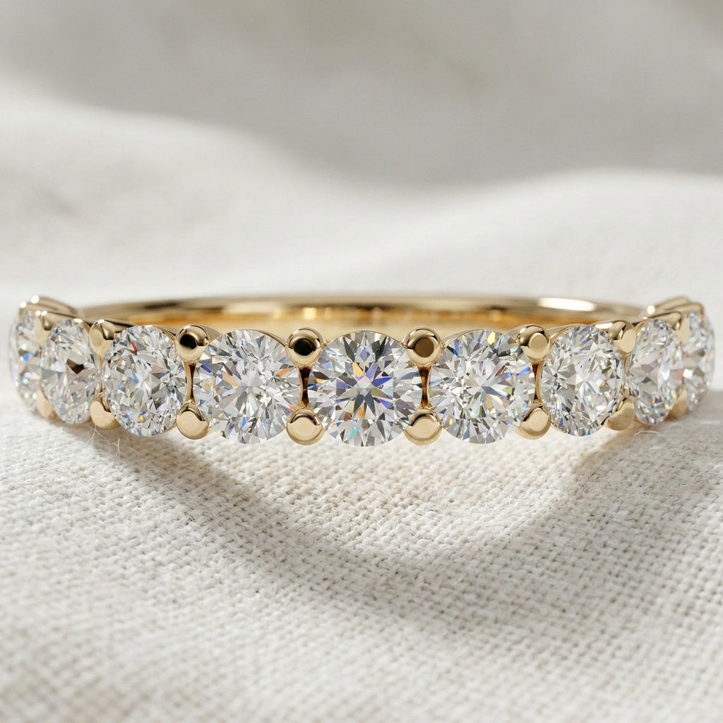 Dainty Prong Set Diamond Wedding Band in 14K Solid Gold, 1.10 TCW Round Cut Lab Grown Diamonds, Bridal Gift, Promise Jewelry