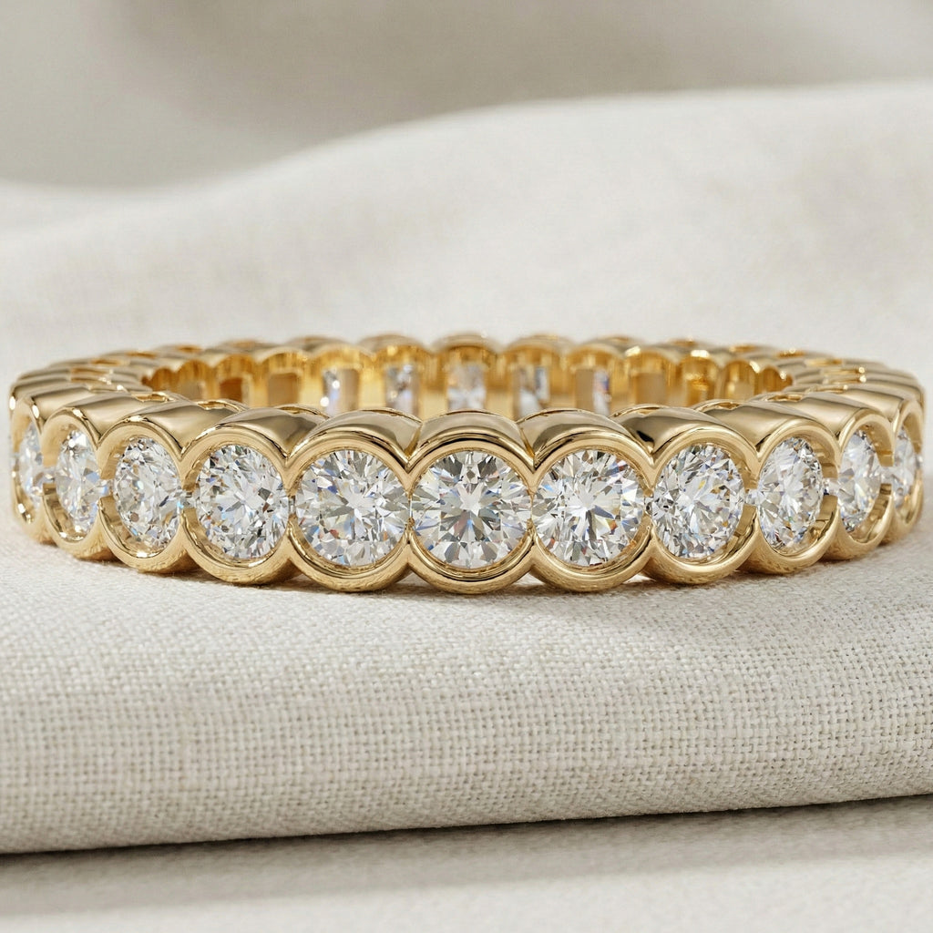 Minimalist Bezel Full Eternity Wedding Band in 14k Solid Gold, 1.85 TCW Round Cut Lab Grown Diamonds, Birthday Gift for Her, Christmas Gift
