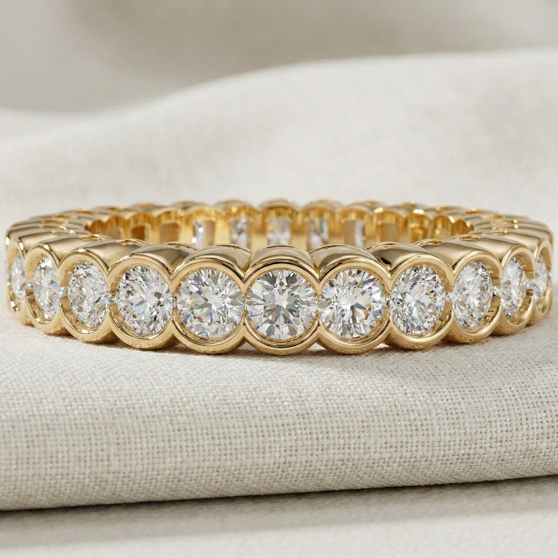 Minimalist Bezel Full Eternity Wedding Band in 14k Solid Gold, 1.85 TCW Round Cut Lab Grown Diamonds, Birthday Gift for Her, Christmas Gift