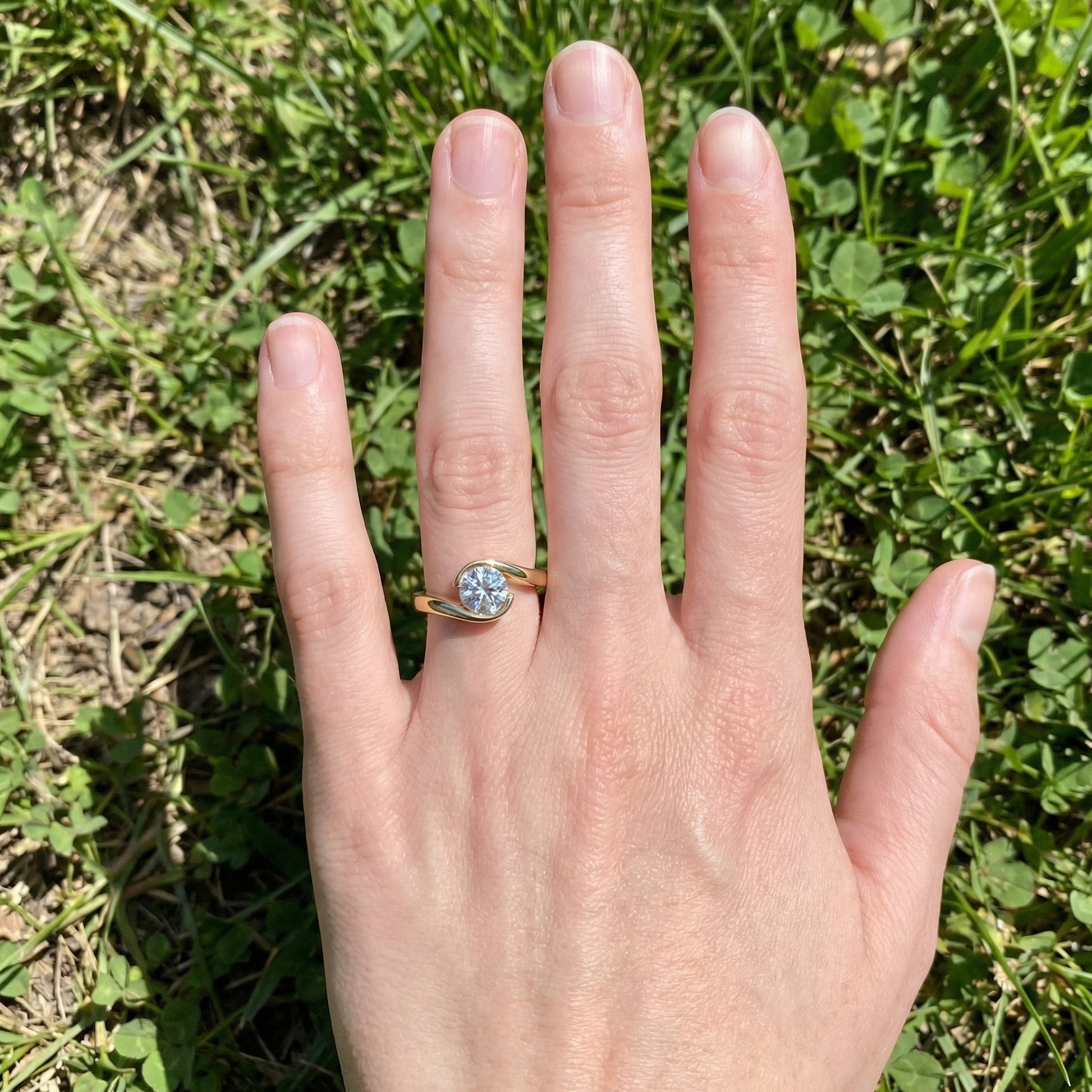 Swirl Bypass Solitaire Semi-Bezel Engagement Ring in 18K Rose Gold, 0.50 CT Round Cut Lab Grown Diamond, Promise Ring For Her