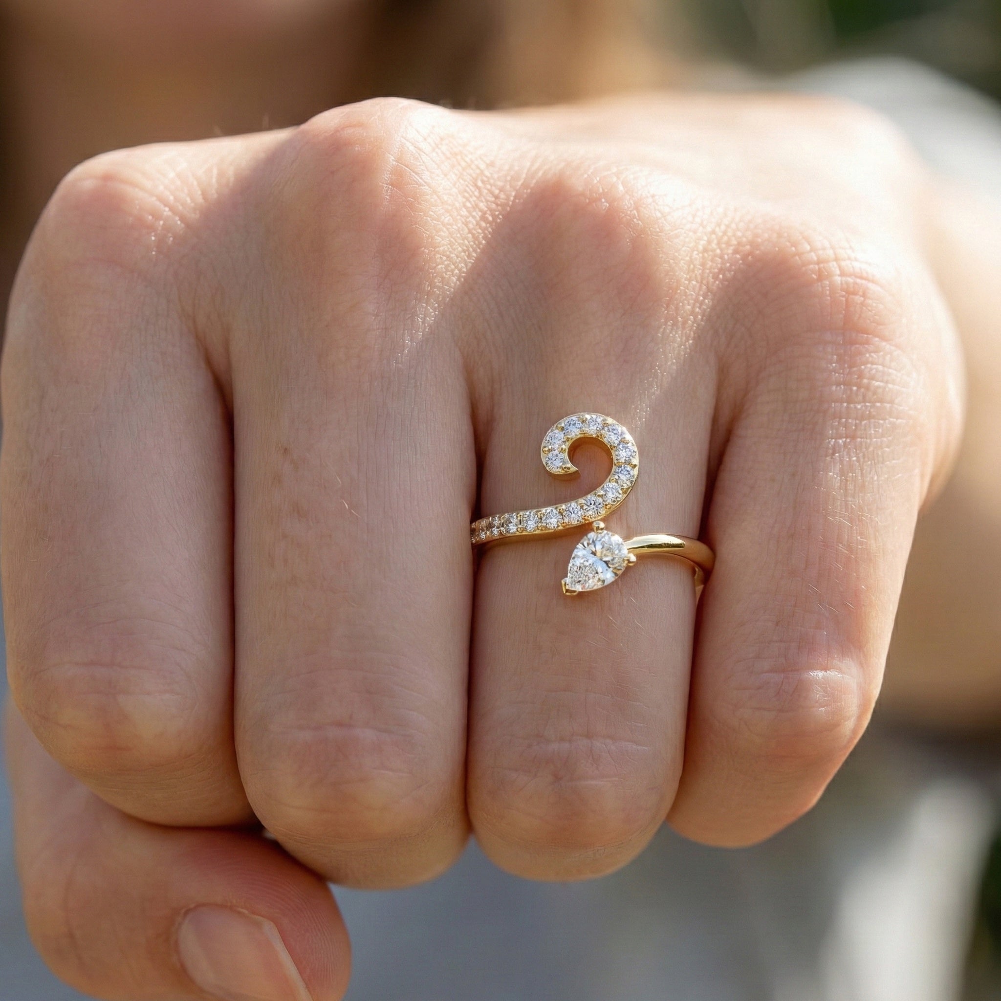 Modern Open Snack Pear Engagement Ring in 14K Solid Gold, 0.25 CT Pear Cut Lab Created Diamond, Statement Ring, Bridal Jewelry, Everyday Ring