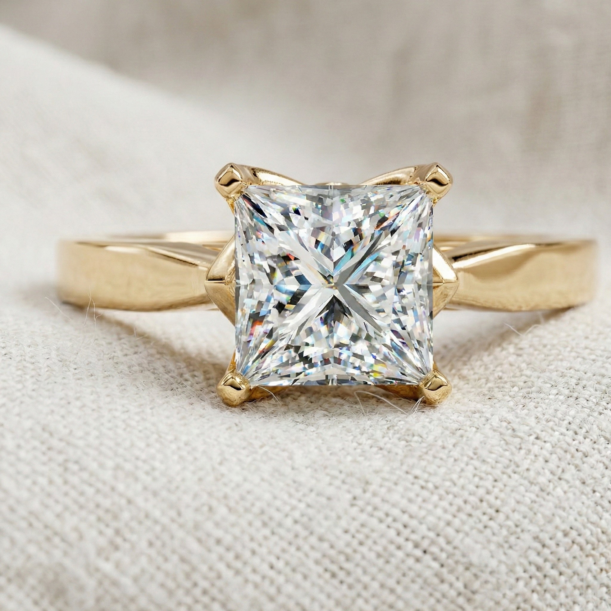 0.50 CT Princess Cut Lab Grown Diamond Solitaire Engagement Ring in 14K Yellow Gold, Anniversary Gift, Ring For Women, Handmade Jewelry, Everyday Jewelry