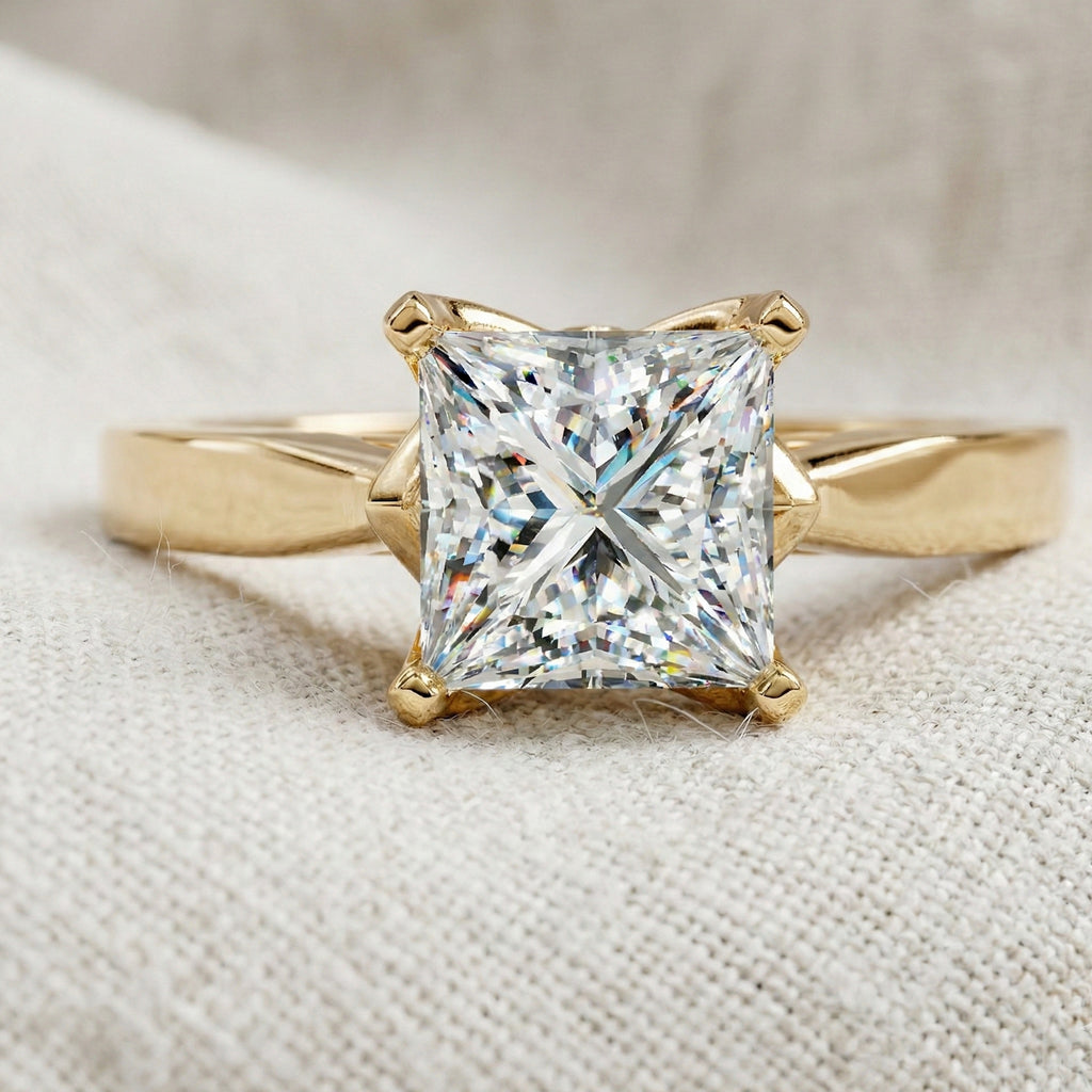 0.50 CT Princess Cut Lab Grown Diamond Solitaire Engagement Ring in 14K Yellow Gold, Anniversary Gift, Ring For Women, Handmade Jewelry, Everyday Jewelry