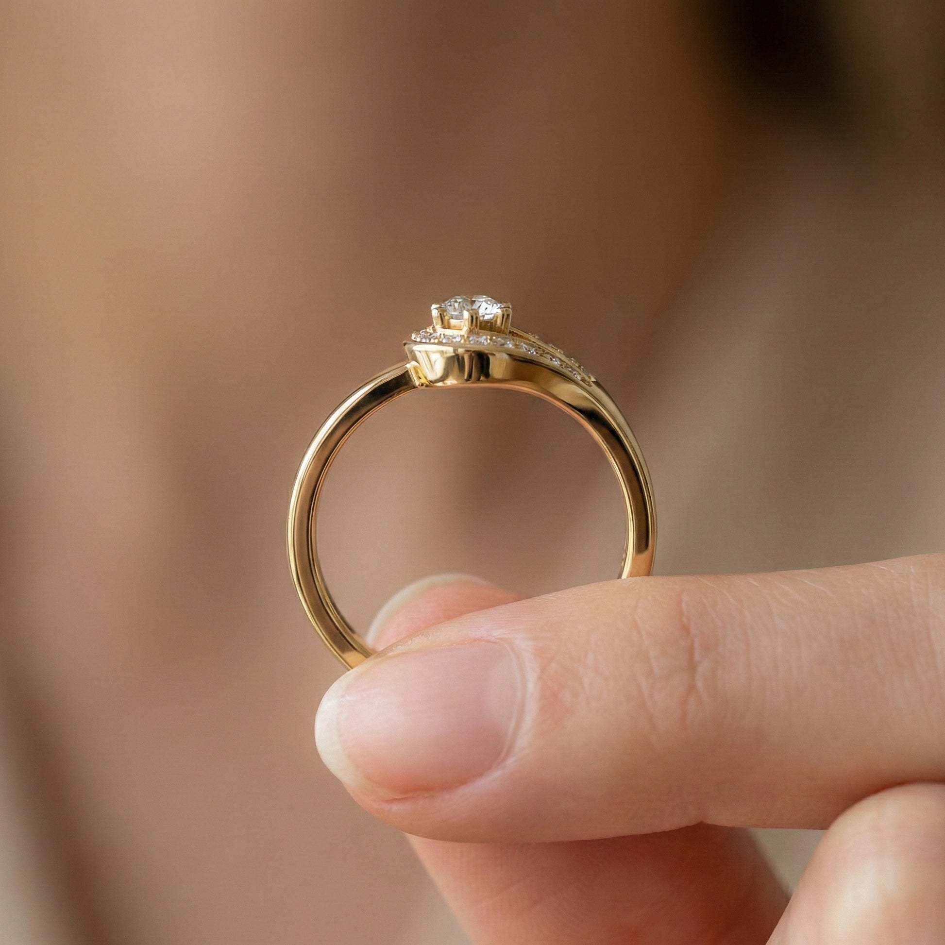 Teardrop Halo Solitaire Wedding Ring in 14k Yellow Gold, Elegant Halo Ring For Women, Anniversary Gift, Everyday Jewelry