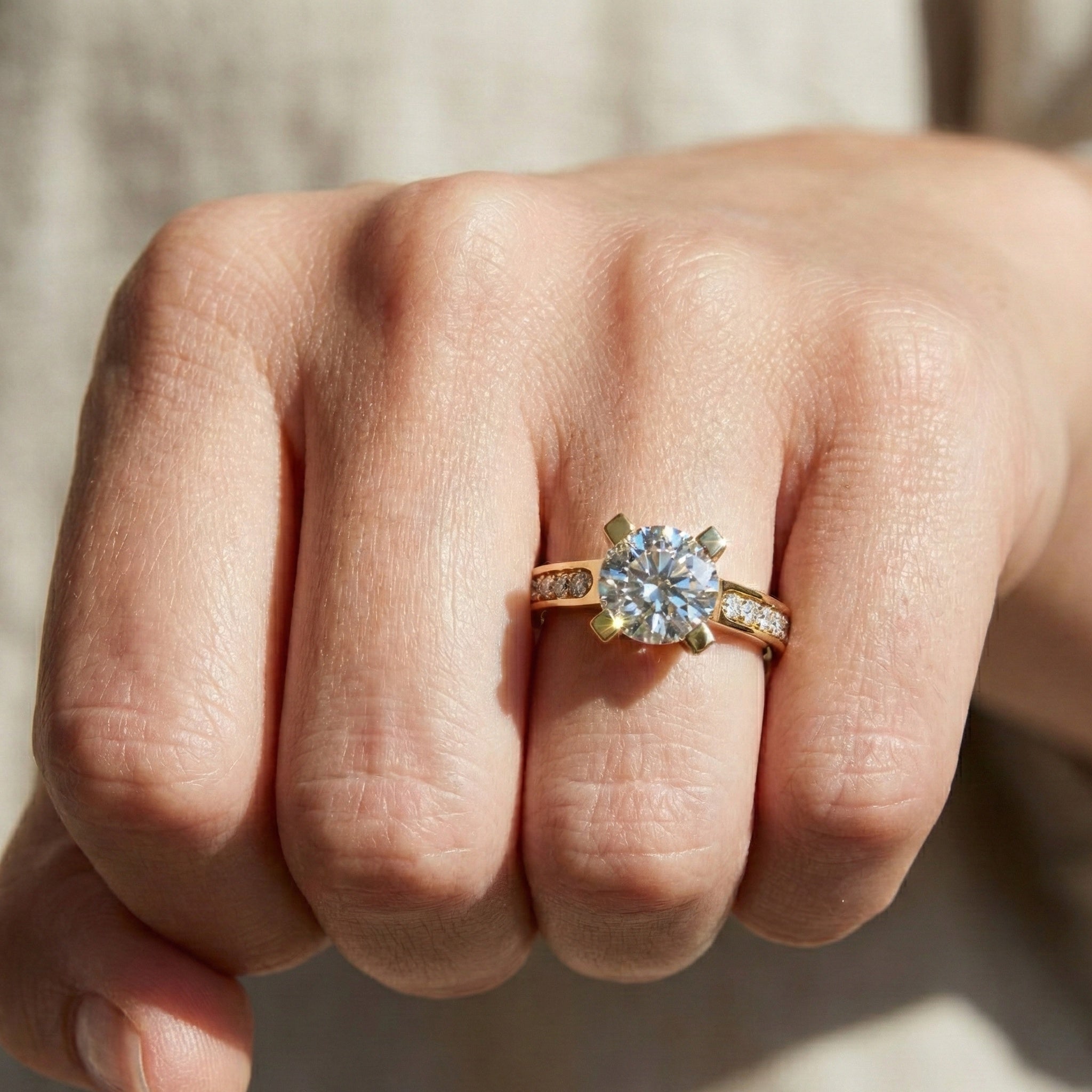 Modern Pavé Channel Set Engagement Ring in Solid 9k/14k Gold, 1.00 CT Round Cut Lab Diamond, Bridal Wedding Ring, Birthday Gift for Wife