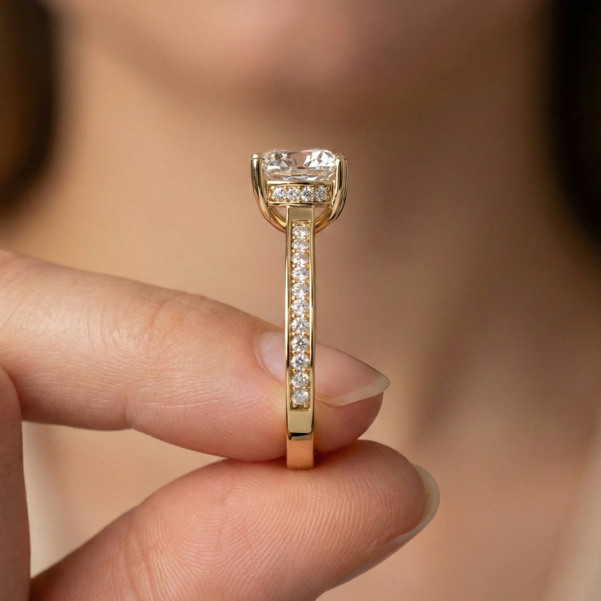 1.25 CT Heart Cut Solitaire Pave Engagement Ring in Lab Diamond – 14K Solid Gold, Anniversary Gift for Her, Handmade Jewelry