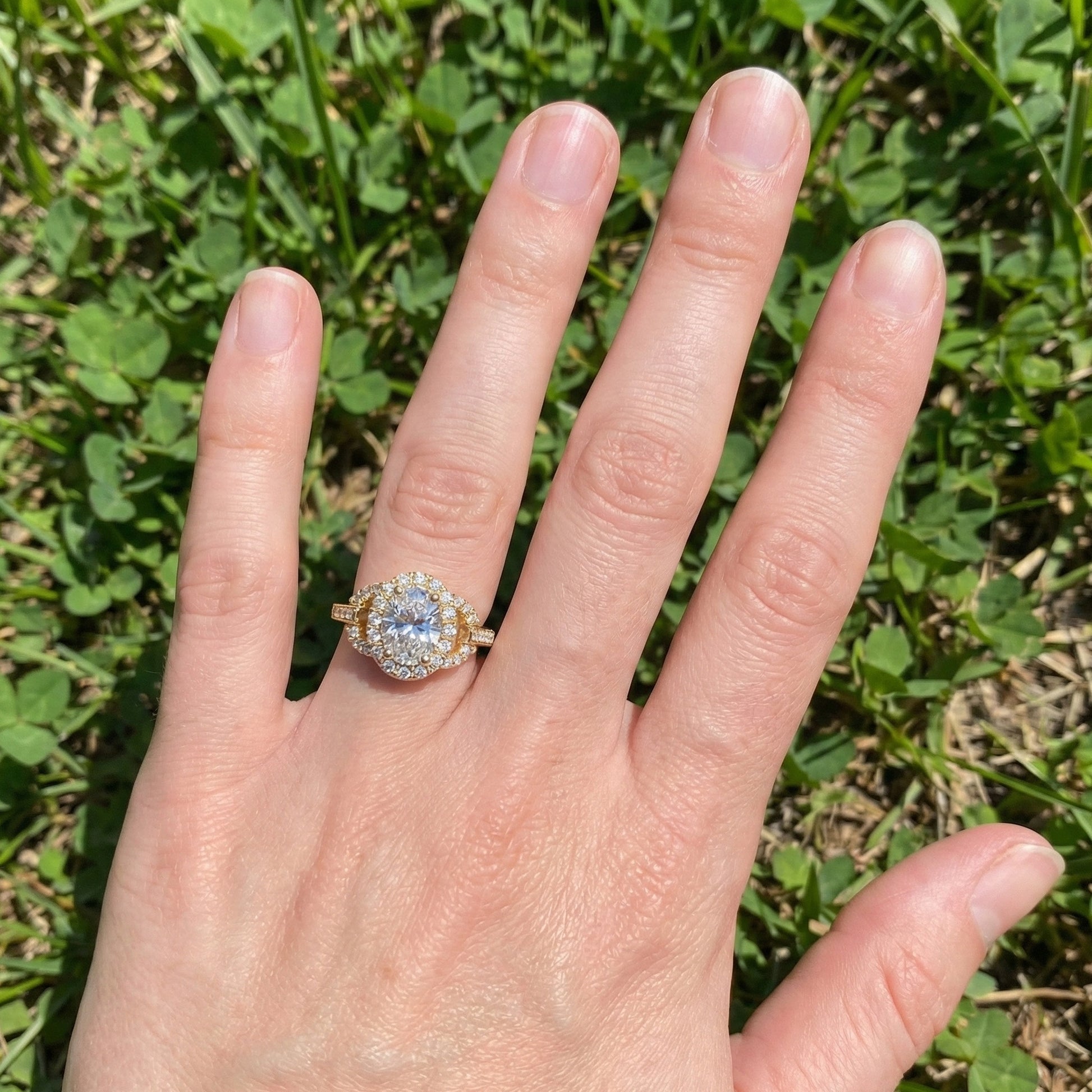 Elegant Oval Double Halo Pave Engagement Ring in 14k Solid Gold, 1.25 CT Oval Cut Lab Created Diamonds, Anniversary Gift