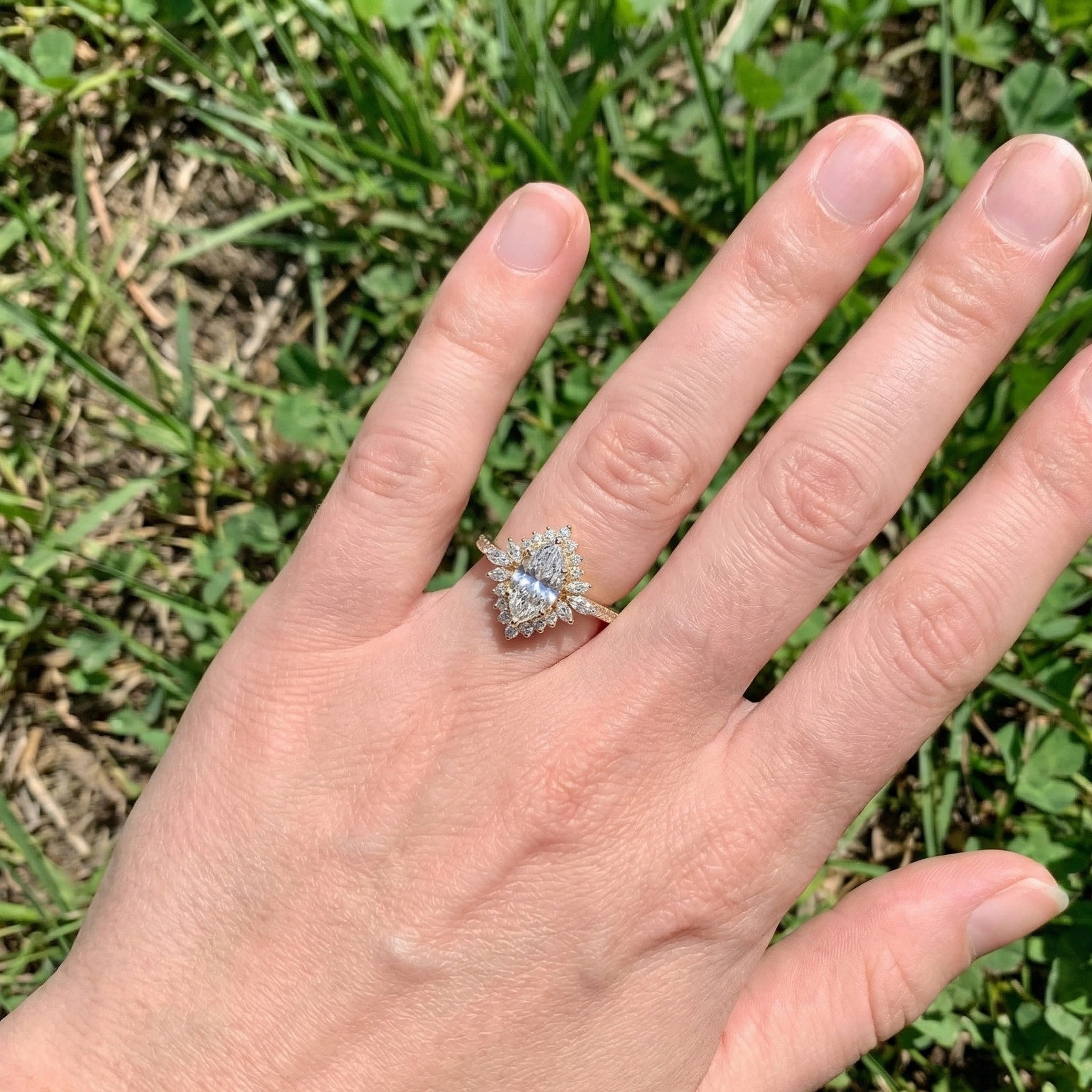 Art Deco Marquise Cluster Engagement Ring in 14k Solid Gold, 1.49 TCW Marquise/Round Cut Lab Created Diamonds, Anniversary Gift For Wife, Daily Wear Jewelry