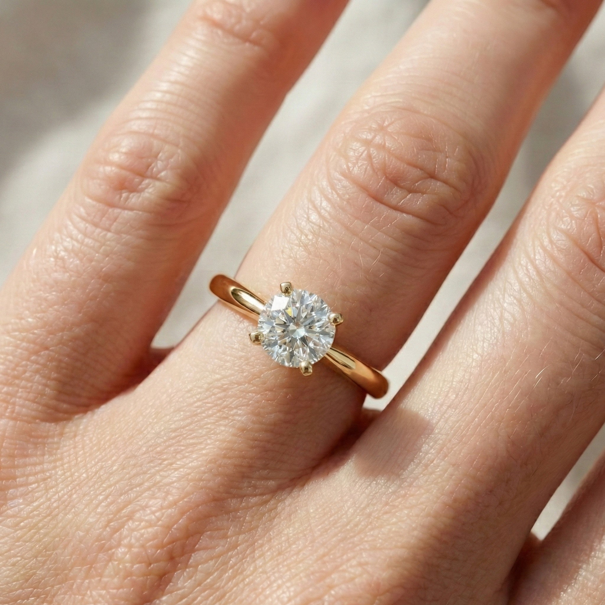 Elegant Solitaire Engagement Ring in 14K Solid Gold, 0.75 CT Round Cut Lab Created Diamond, Wedding Gift for Her, Everyday Ring