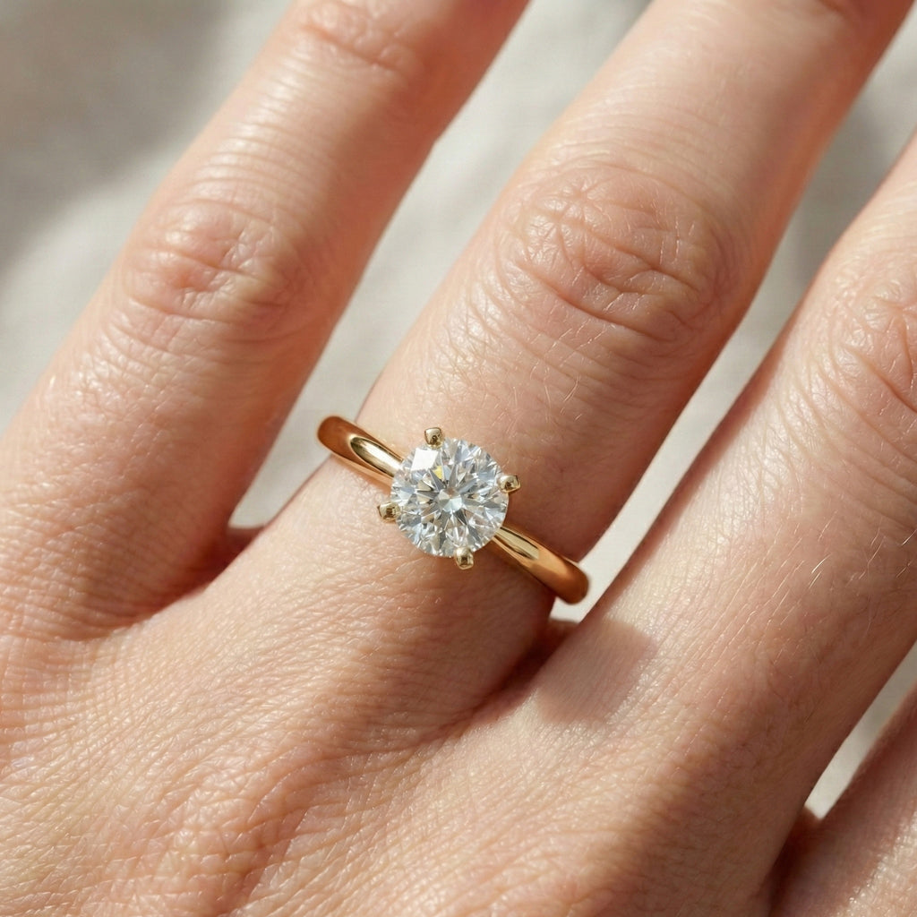 Elegant Solitaire Engagement Ring in 14K Solid Gold, 0.75 CT Round Cut Lab Created Diamond, Wedding Gift for Her, Everyday Ring