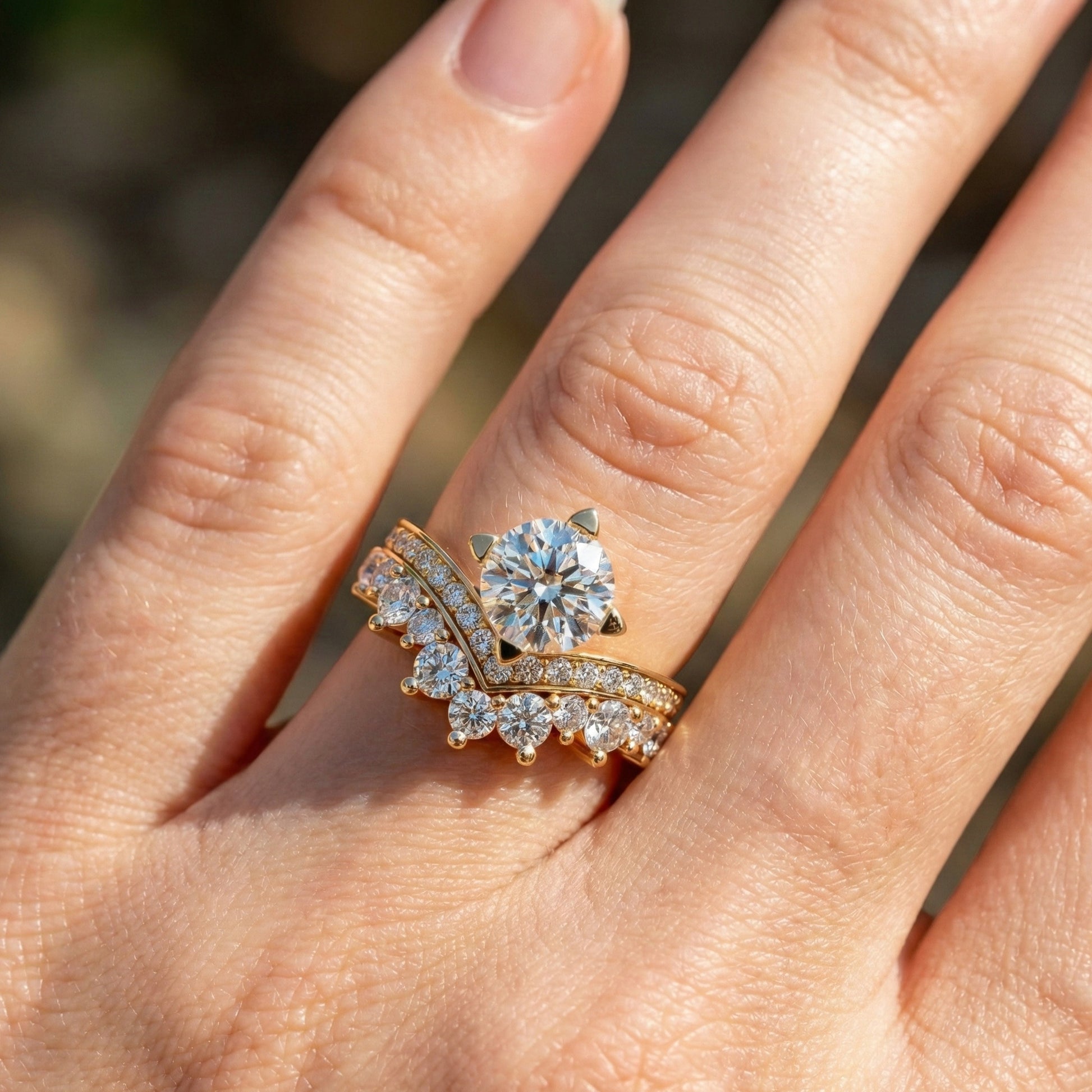 Vintage Crown Chevron Cluster Engagement Ring in 14k Solid Gold or Sterling Silver, 2.35 TCW Round Cut Lab Created Diamonds, Anniversary Gift for Wife