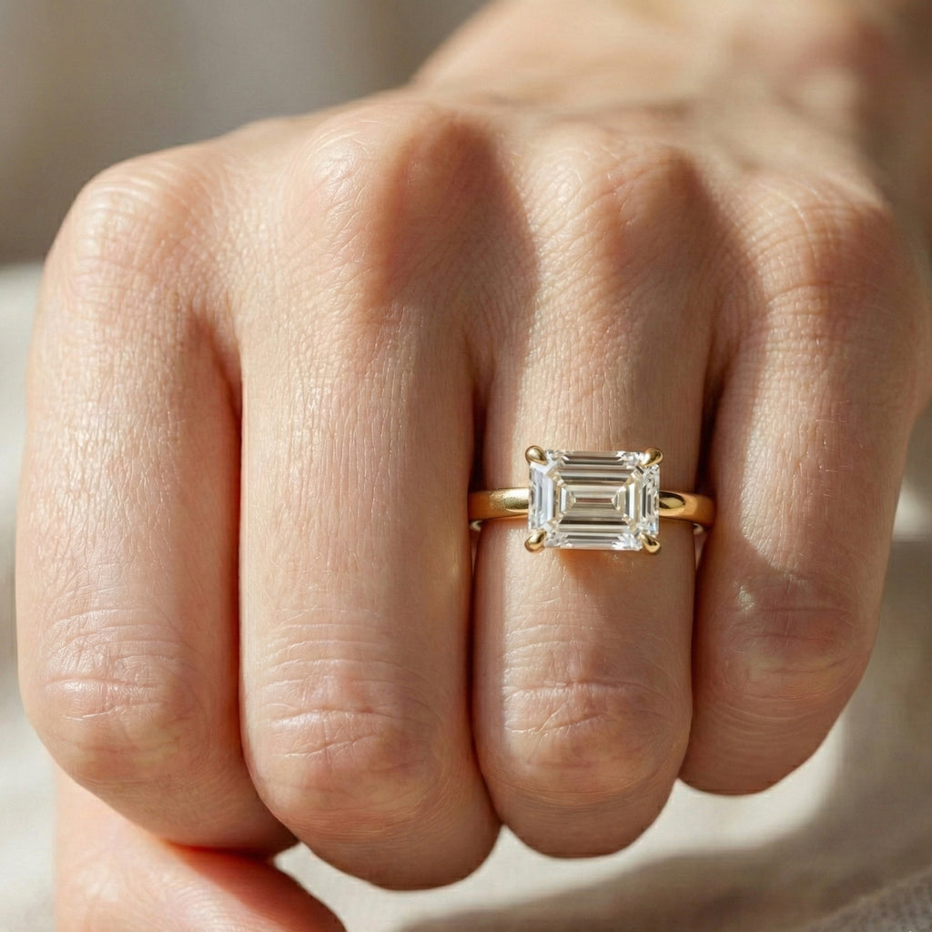 Timeless Emerald Cut Classic Solitaire Engagement Ring in 14K Solid Gold, 1.00 CT Emerald Cut Lab Created Diamond, Bridal Gift
