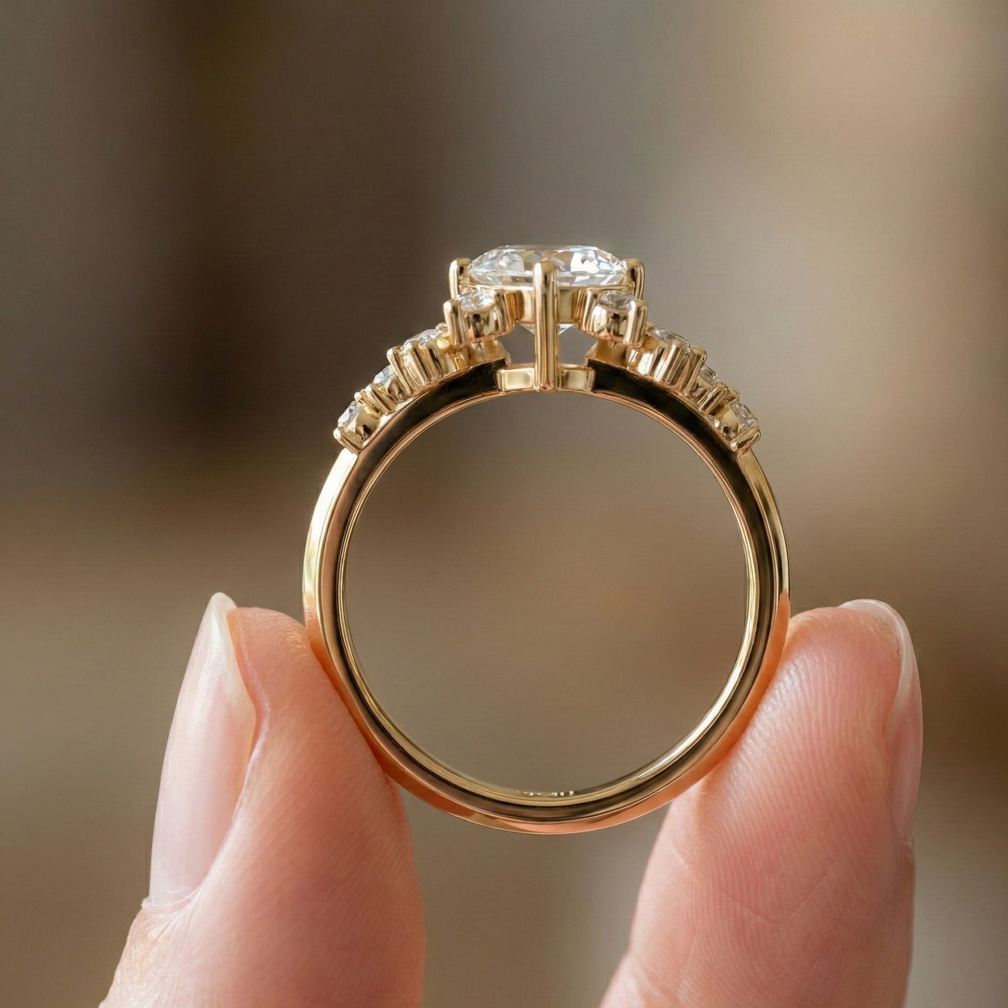 Unique Halo Cluster Engagement Ring in 14K Solid Gold, 1.00 CT Princess Cut Lab Created Diamond, Handmade Bridal Jewelry, Anniversary Gift for Her