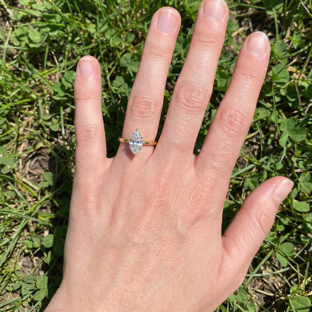 Classic Elegant Solitaire Engagement Ring in 14K Solid Gold, 0.50 CT Marquise Cut Solitaire Lab Created Diamond, Bridal Jewelry