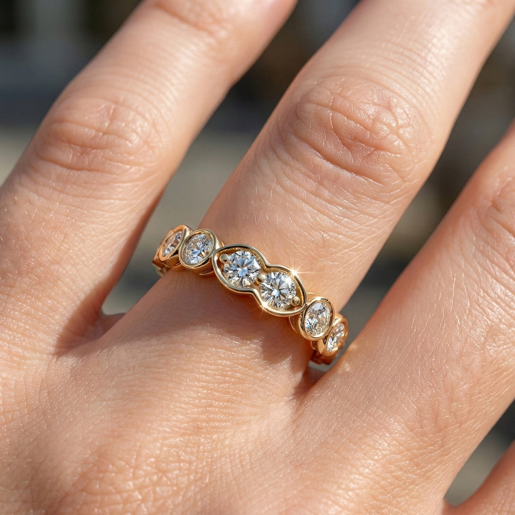 Vintage Marquise Eternity Wedding Band in 14K Solid Gold, 0.65 TCW Round Cut Lab Grown Diamonds, Propose Ring, Gift For Her