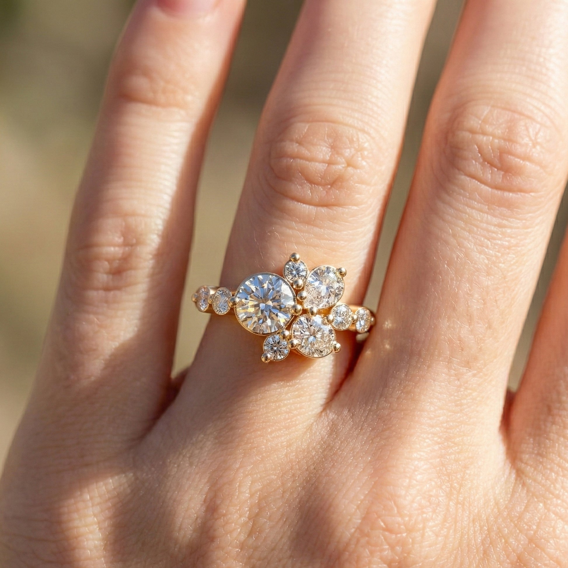 Unique Flower Cluster Ring in 14K Solid Gold, 0.75 TCW Round Cut Lab Created Diamonds, Engagement Ring, Bridal Jewelry