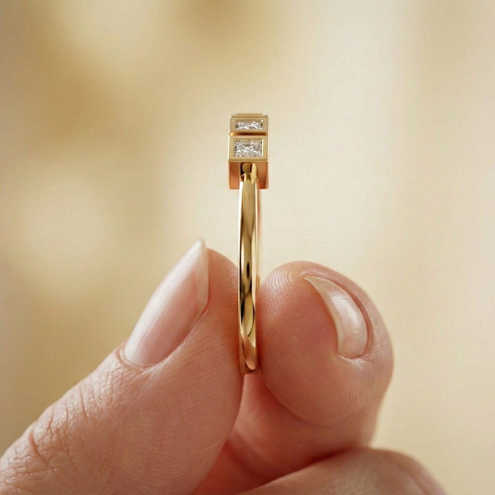 Bezel Set Half Eternity Wedding Band in 14K Solid Gold, 0.30 TCW Princess Cut Lab Grown Diamonds, Simple Band For Wife, Everyday Wedding Band