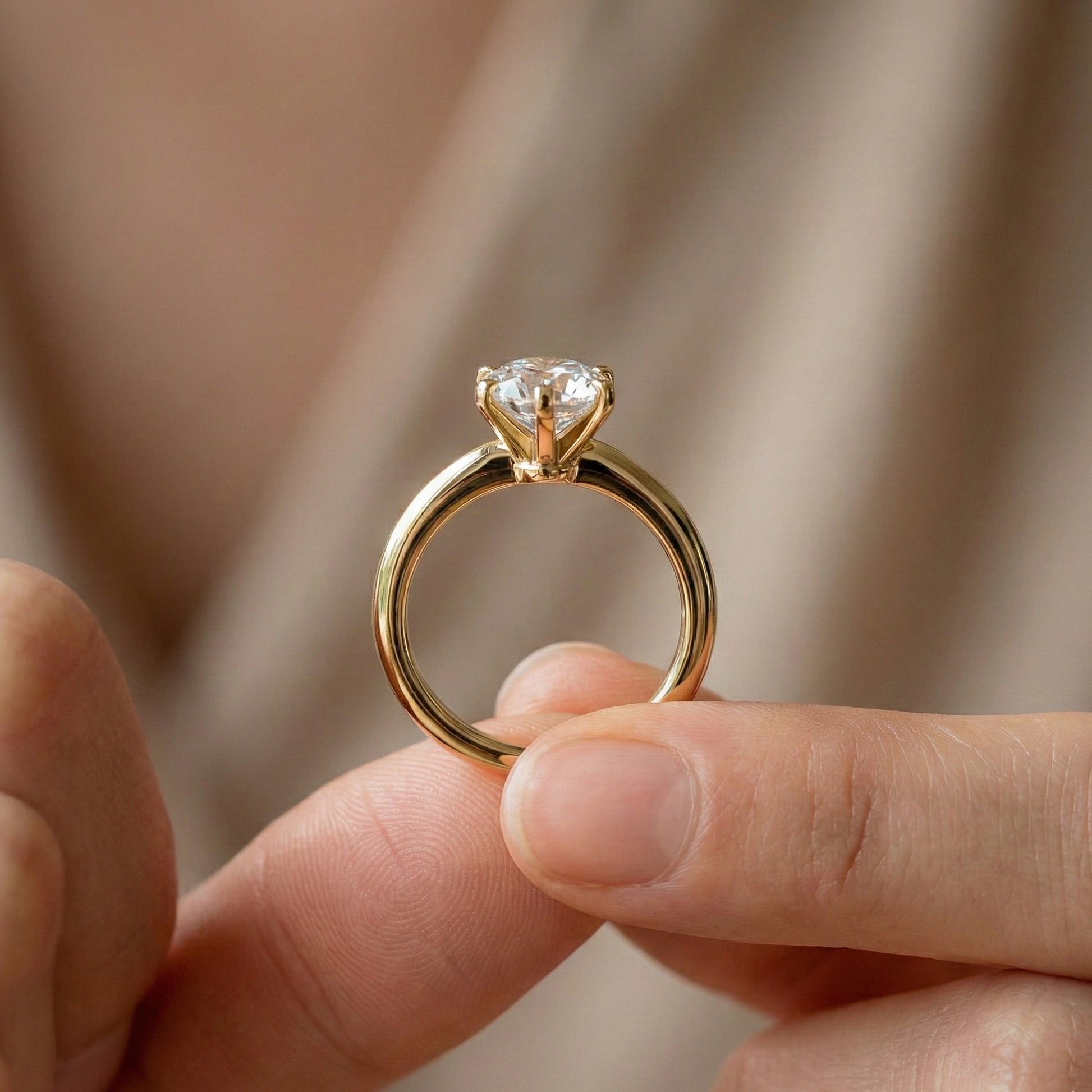 Modern Six-Prong Solitaire Engagement Ring 14K Solid Gold, 1.25 CT Round Cut Lab Created Diamond, Gift for Her, Everyday Jewelry