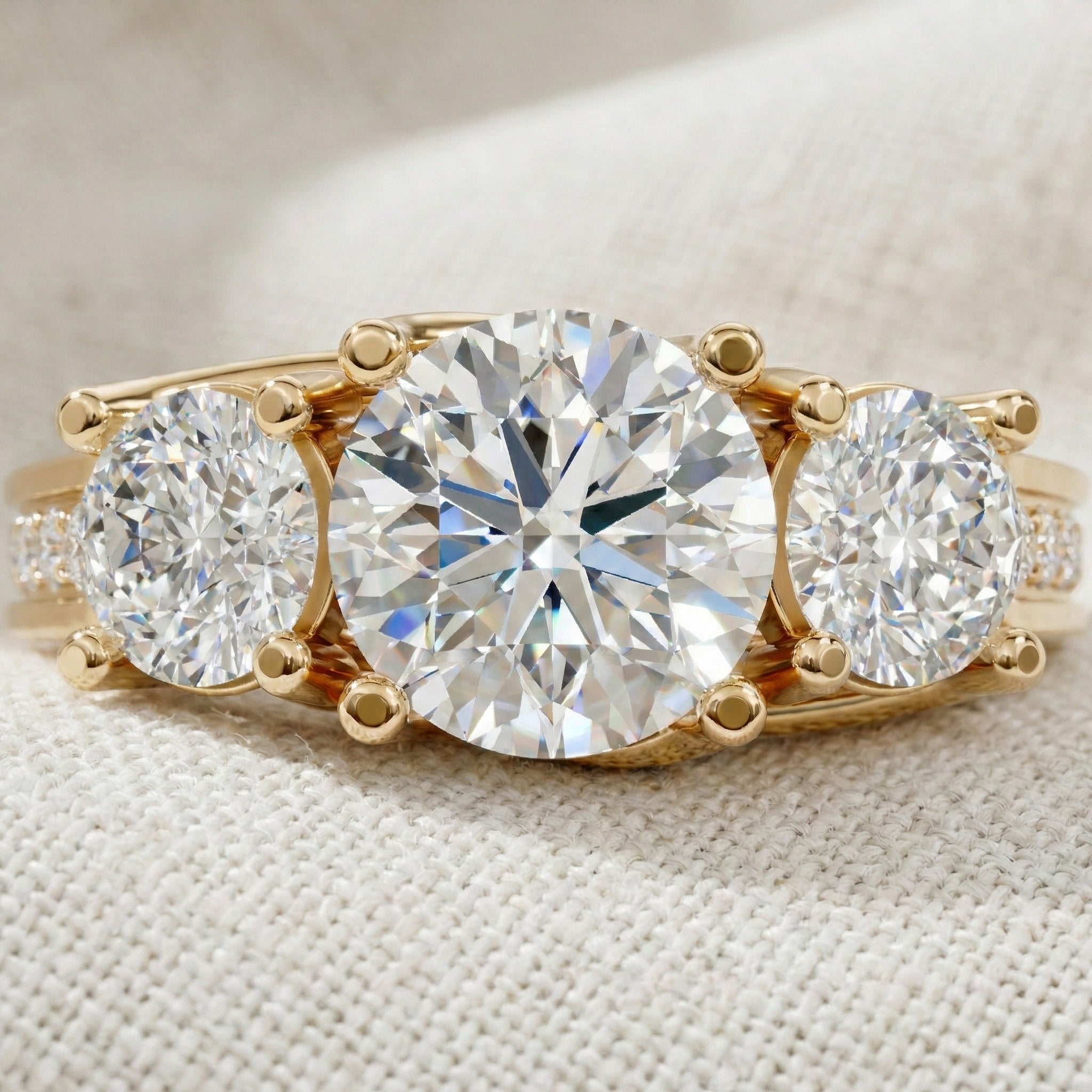 Vintage Three Stone Pave Filigree Engagement Ring in 14k Solid Gold, 1.84 TCW Round Cut Lab Created Diamonds, Everyday Gift for Wife