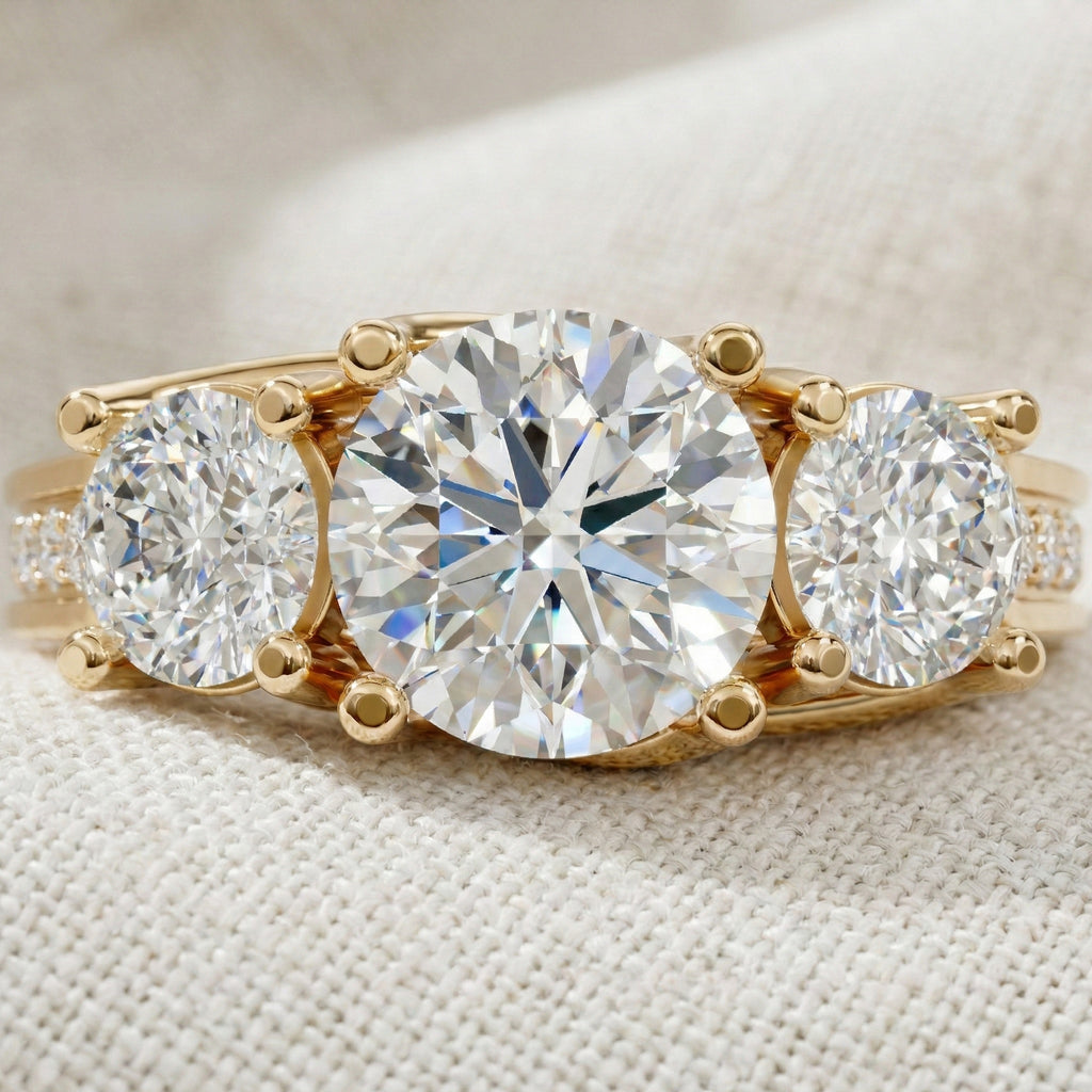Vintage Three Stone Pave Filigree Engagement Ring in 14k Solid Gold, 1.84 TCW Round Cut Lab Created Diamonds, Everyday Gift for Wife