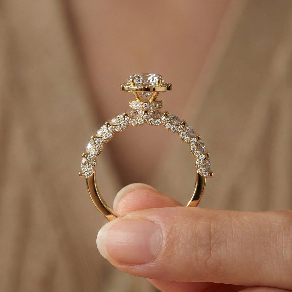 Dazzling Halo Style Engagement Ring in 14K Solid Gold, 2.42 TCW Round Cut Lab Created Diamonds, Wedding Gift for Her, Bridal Jewelry