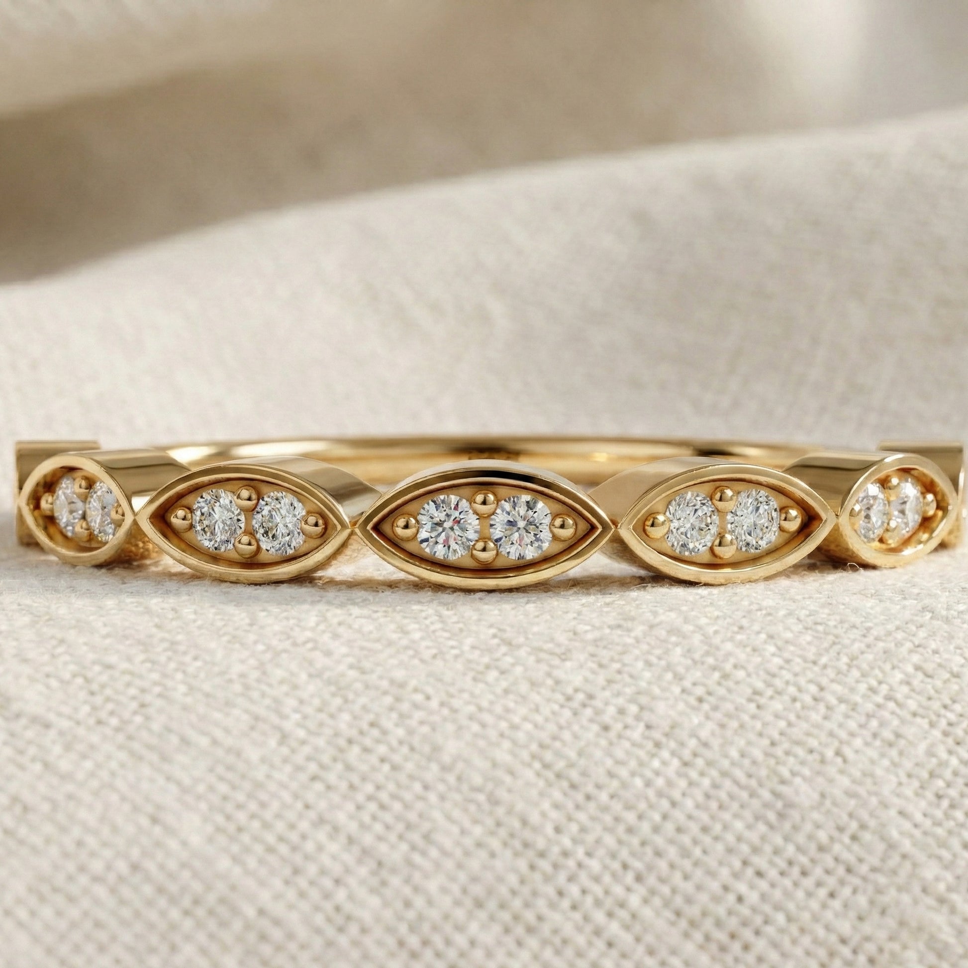 Unique Illusion Marquise Wedding Band in 14K Solid Gold,0.11 TCW Round Cut Lab Created Diamonds, Anniversary Ring, Fashion Jewelry, Gift For Her