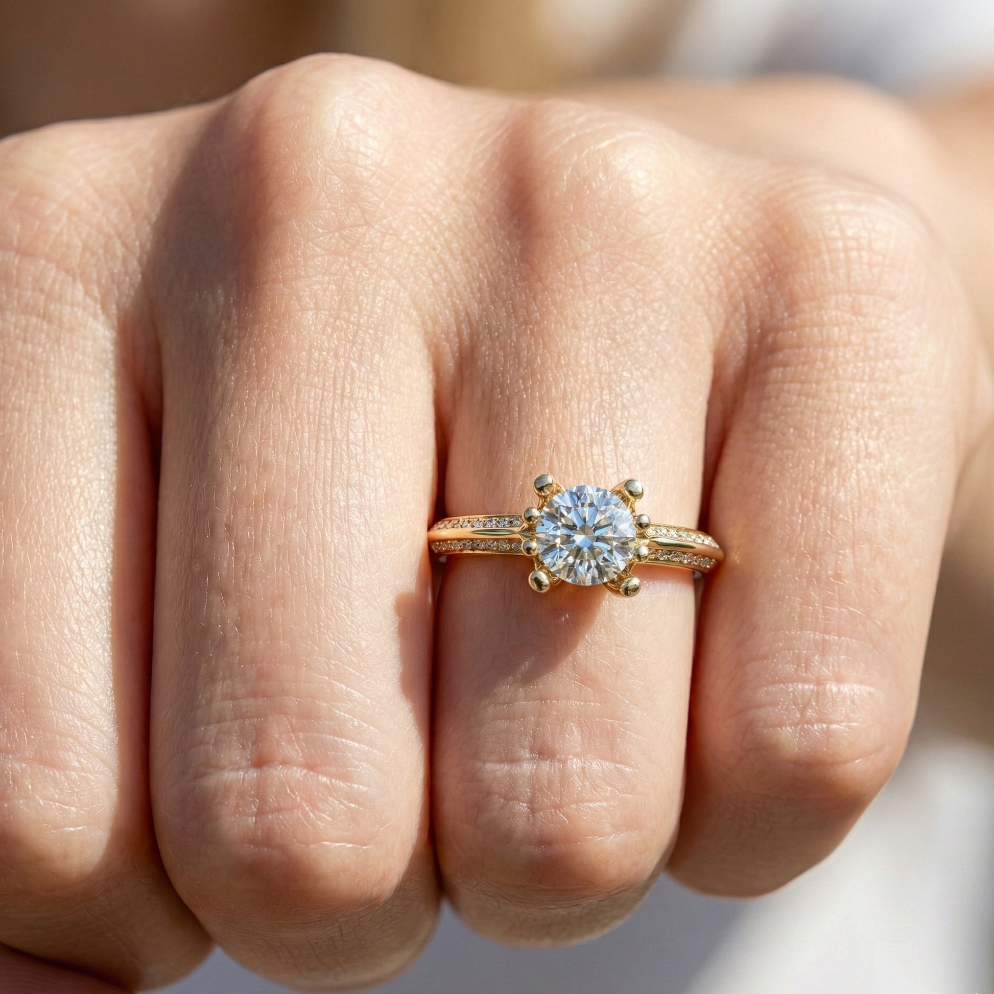 Open Shank Double Pavé Engagement Ring in 14K Solid Gold, 0.50 CT Round Cut Lab Created Diamond, Wedding Gift For Women, Unique Cuff Ring