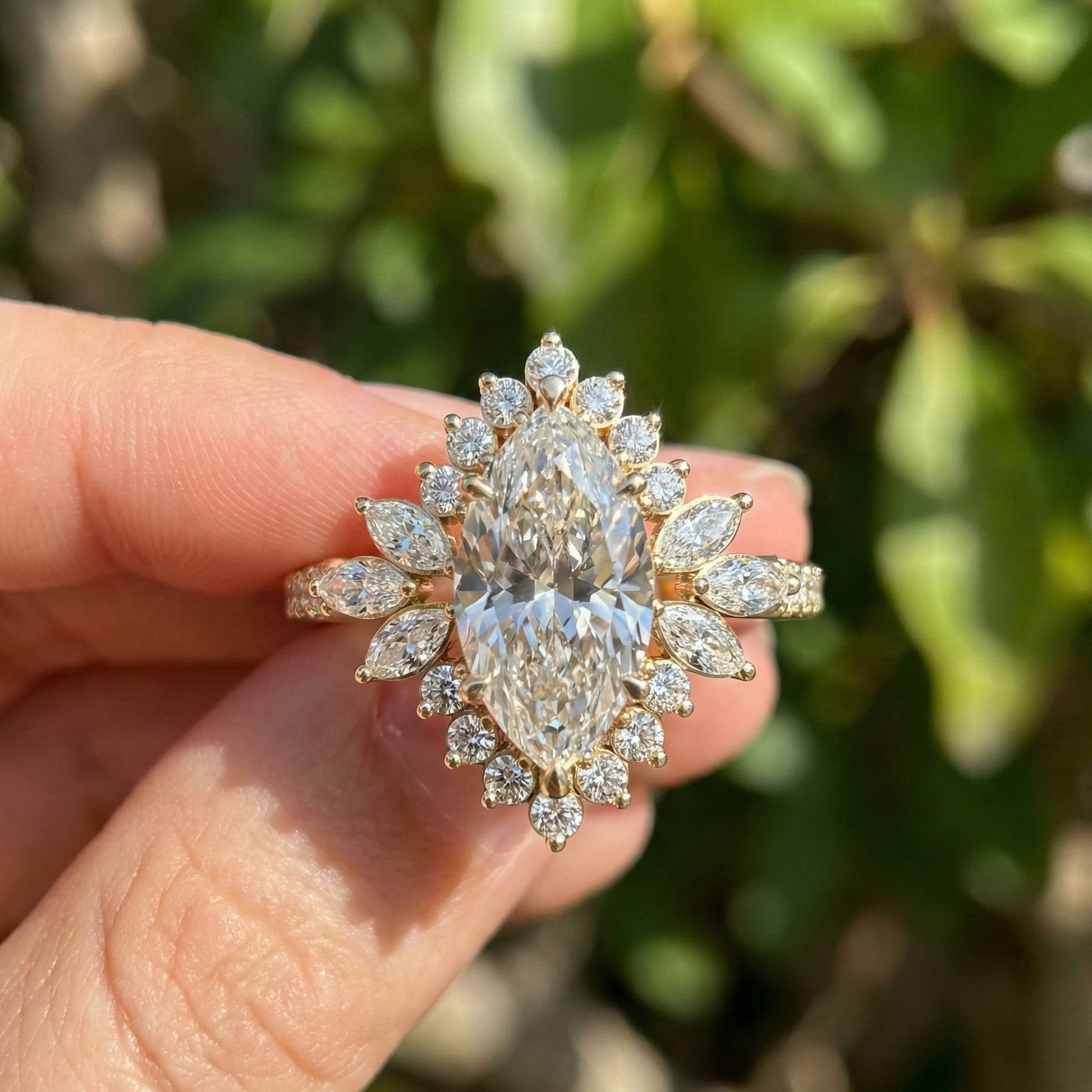 Art Deco Marquise Cluster Engagement Ring in 14k Solid Gold, 1.49 TCW Marquise/Round Cut Lab Created Diamonds, Anniversary Gift For Wife, Daily Wear Jewelry