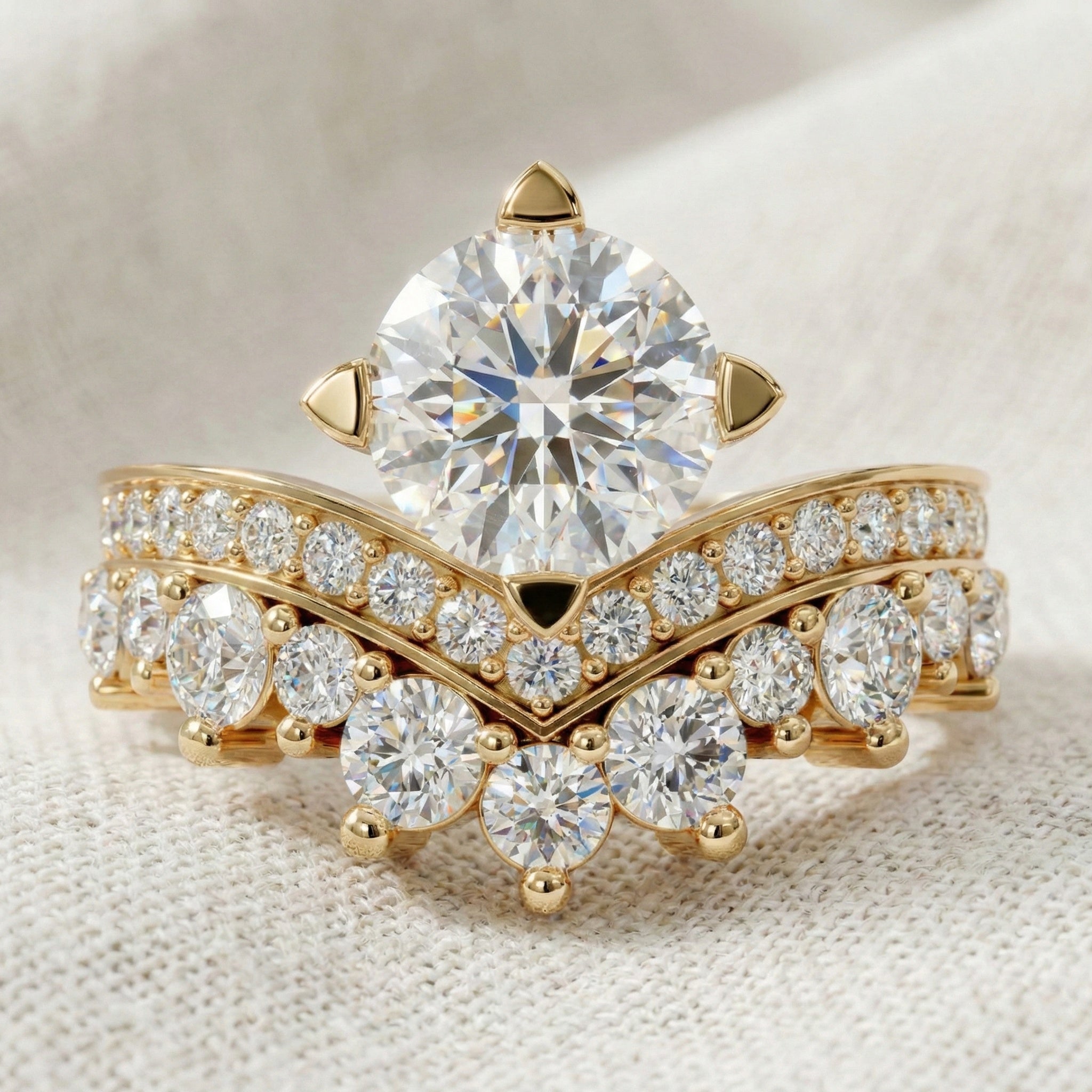 Vintage Crown Chevron Cluster Engagement Ring in 14k Solid Gold or Sterling Silver, 2.35 TCW Round Cut Lab Created Diamonds, Anniversary Gift for Wife