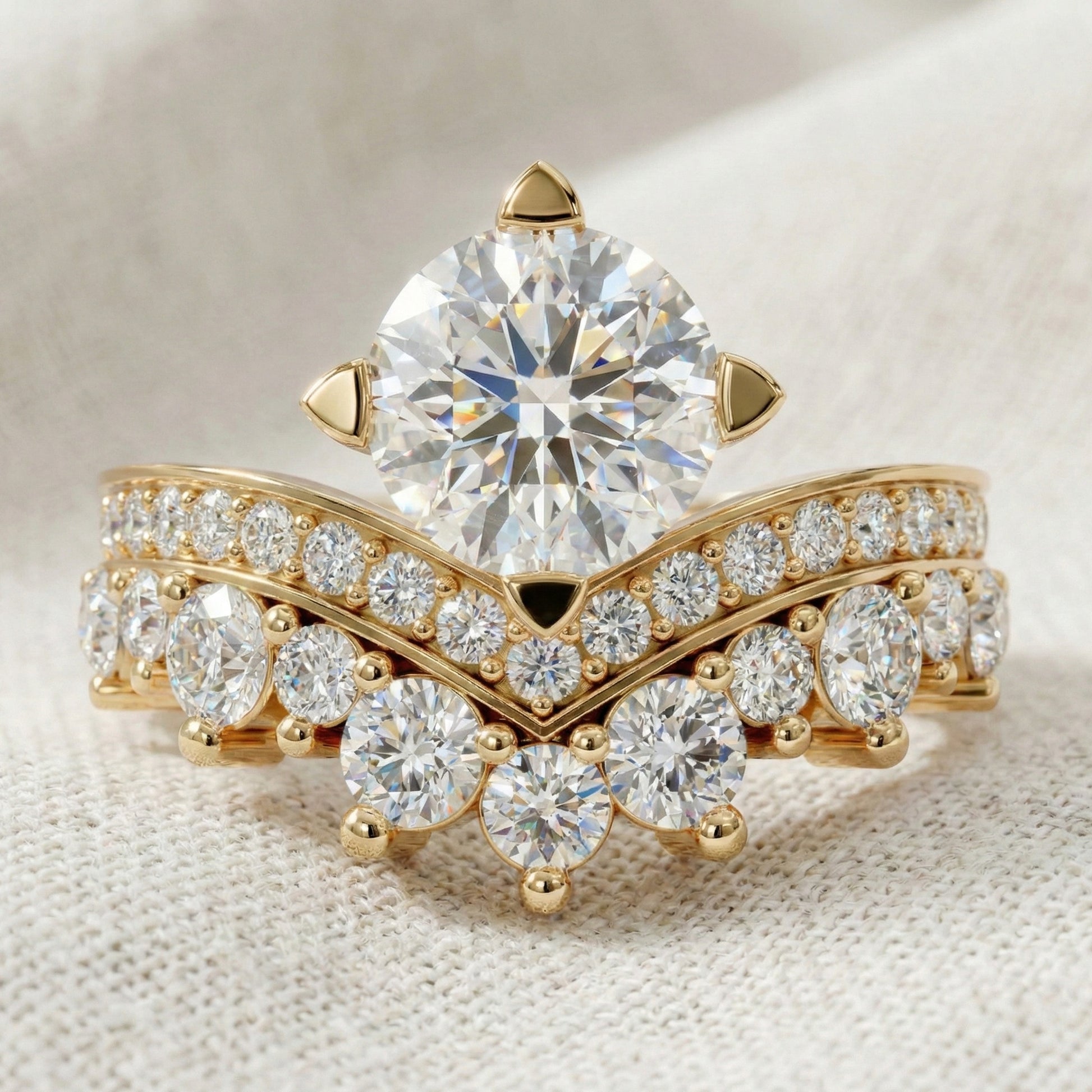 Vintage Crown Chevron Cluster Engagement Ring in 14k Solid Gold or Sterling Silver, 2.35 TCW Round Cut Lab Created Diamonds, Anniversary Gift for Wife