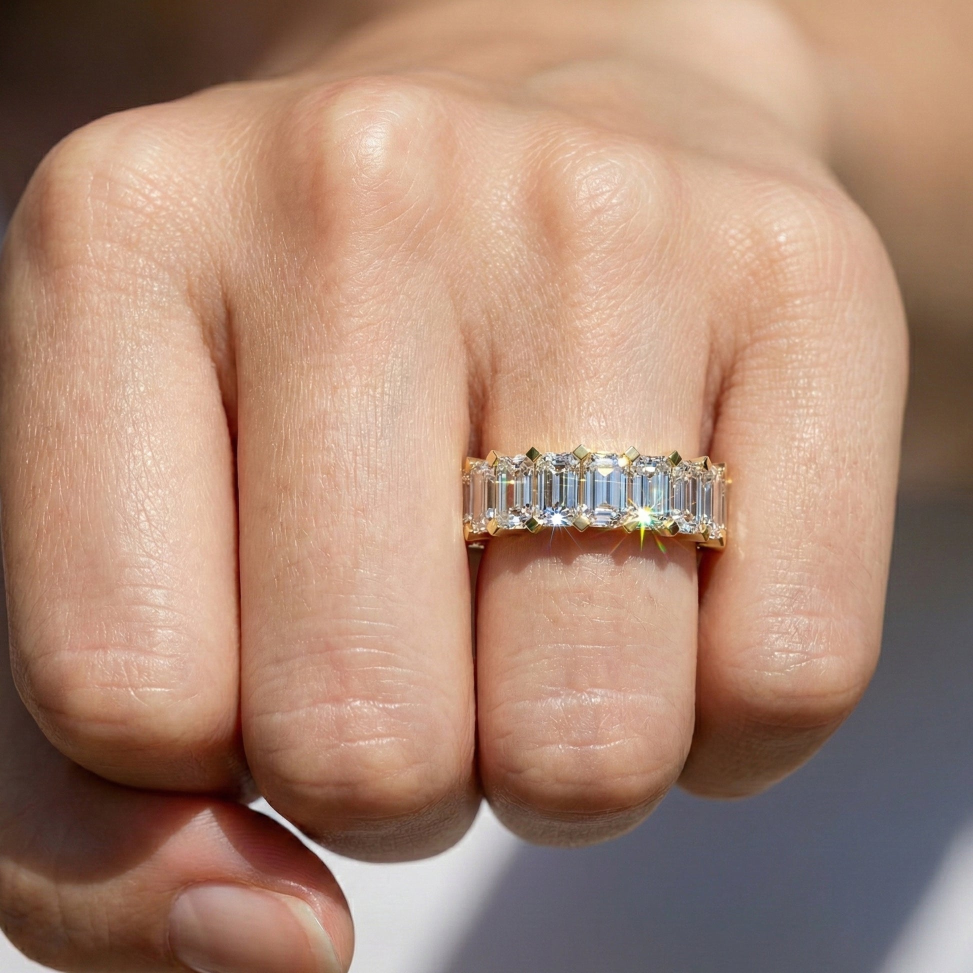 Timeless Emerald Cut Basket-Set Half Eternity Wedding Band in 14k Solid Gold, 2.50 TCW Emerald Cut Lab Created Diamonds, Bridal Jewelry