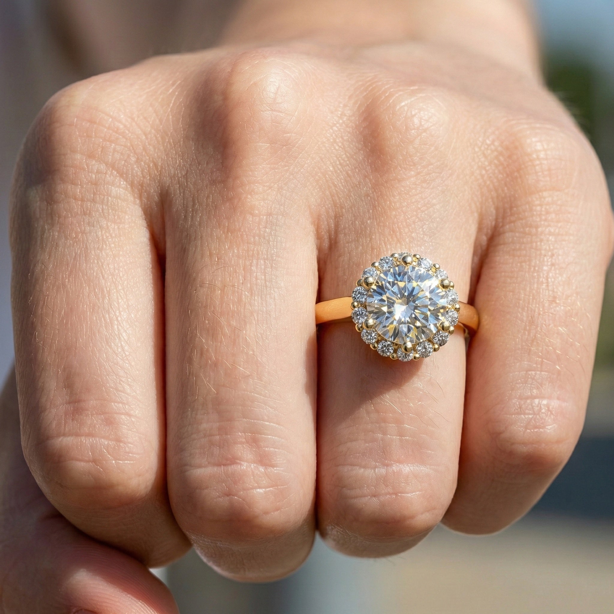 Dainty Round Halo Engagement Ring in 14K Solid Gold, 1.00 CT Round Cut Lab Created Diamond, Proposal Gift for Her