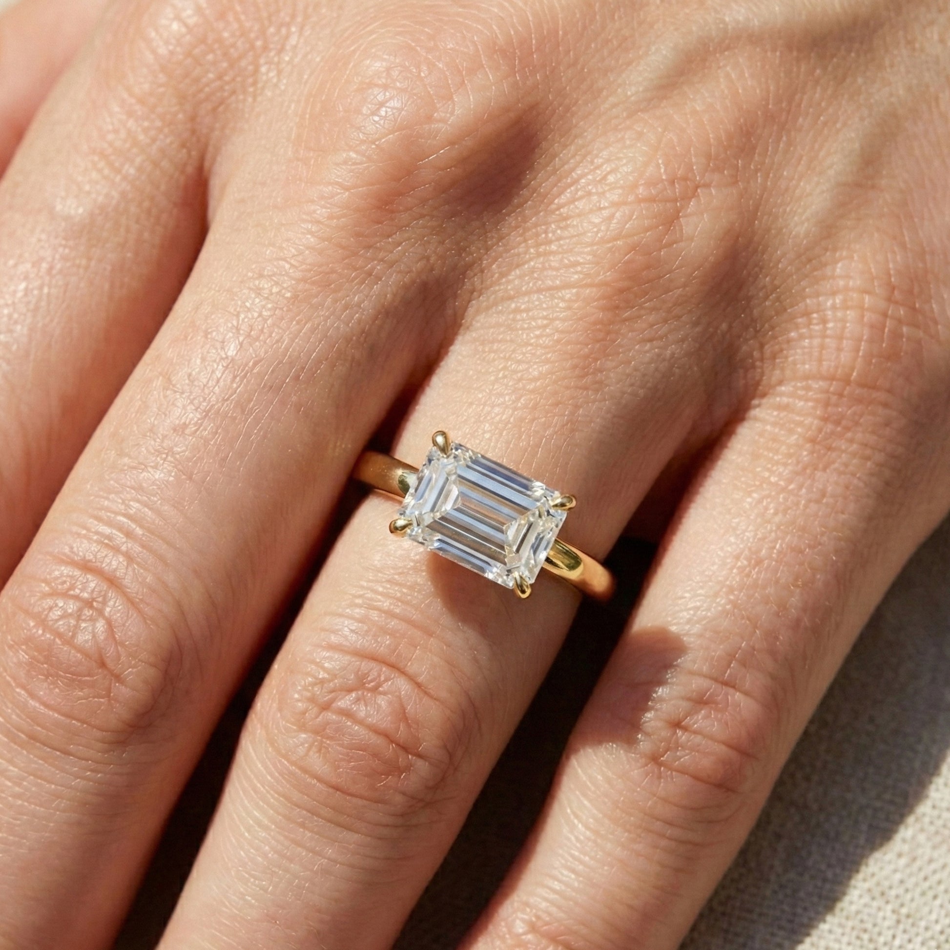 Timeless Emerald Cut Classic Solitaire Engagement Ring in 14K Solid Gold, 1.00 CT Emerald Cut Lab Created Diamond, Bridal Gift