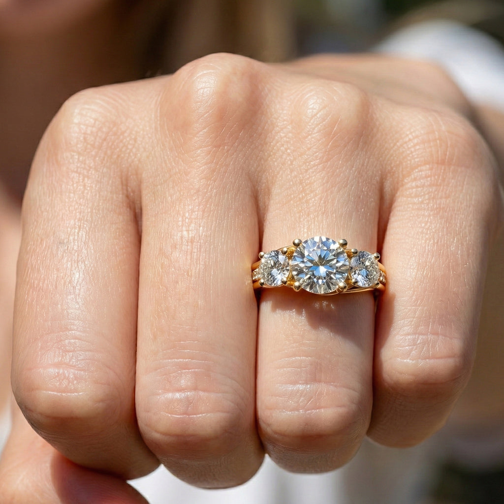 Vintage Three Stone Pave Filigree Engagement Ring in 14k Solid Gold, 1.84 TCW Round Cut Lab Created Diamonds, Everyday Gift for Wife