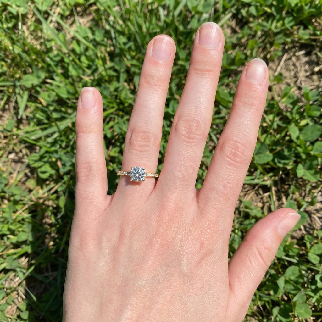 Dainty Pavé Solitaire Engagement Ring in 14K Solid Gold, 0.77 TCW Round Cut Lab Created Diamonds, Wedding Gift for Her, Daily Wear Ring