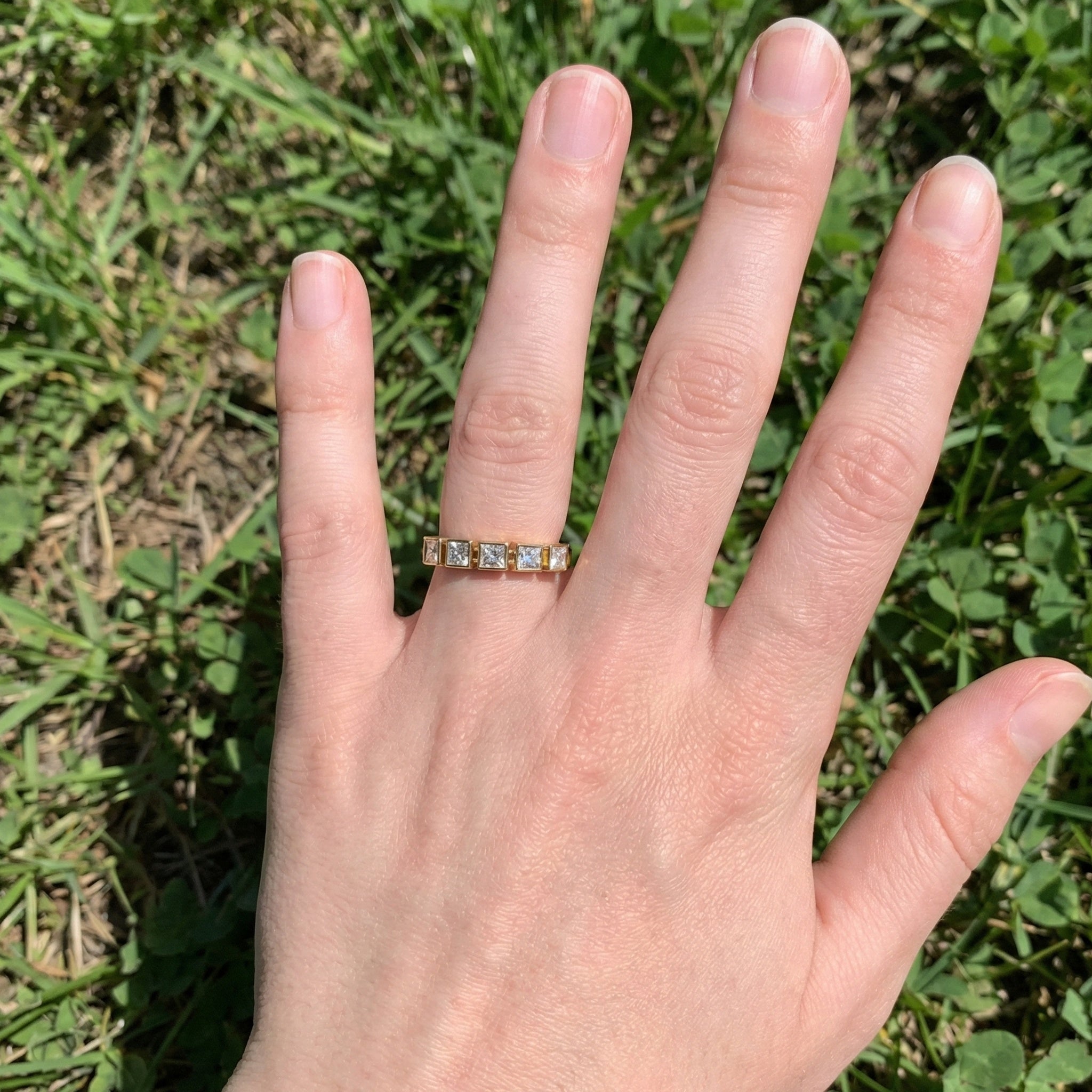 Bezel Set Half Eternity Wedding Band in 14K Solid Gold, 0.30 TCW Princess Cut Lab Grown Diamonds, Simple Band For Wife, Everyday Wedding Band