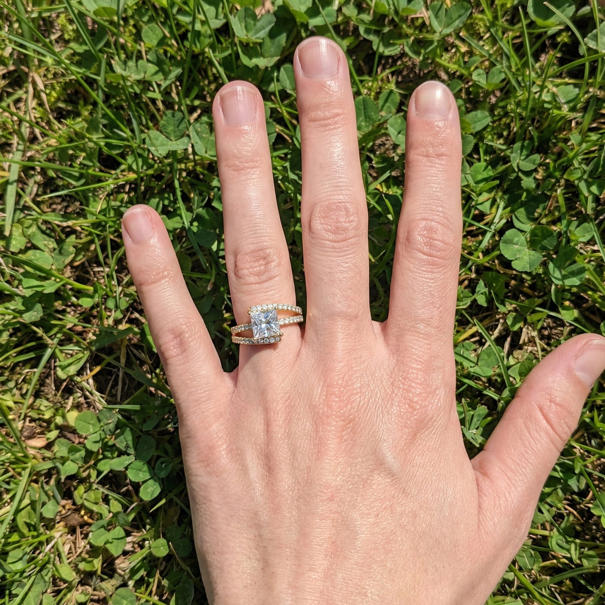 Modern Halo Split Shank Bypass Engagement Ring in 14K Solid Gold, 1.50 CT Princess Cut Lab Grown Diamond, Wedding Gift For Her