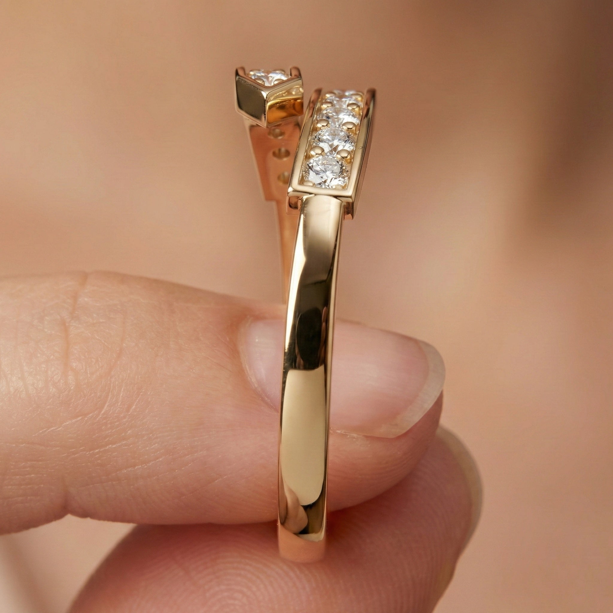 Unique Modern Bypass Pave Engagement Ring in 14K Solid Gold, 0.21 TCW Round Cut Lab Diamonds, Everyday Bridal Jewelry, Special Gift For Her