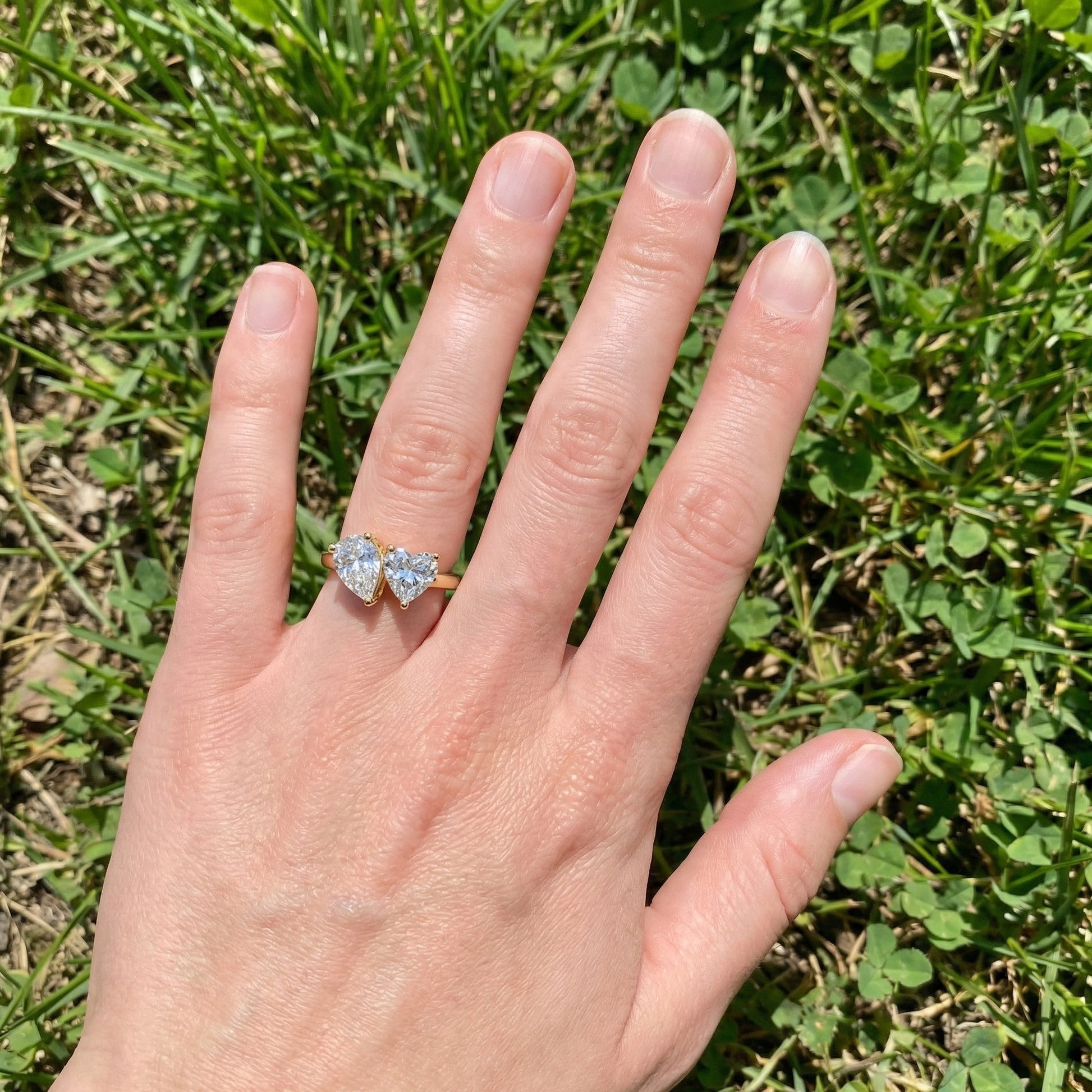 Unique Toi et Moi Two Stone Engagement Ring in 14k Rose Gold, 4.25 TCW Heart/Pear Cut Lab Grown Diamonds, Anniversary Gift For Wife, Love Token Ring