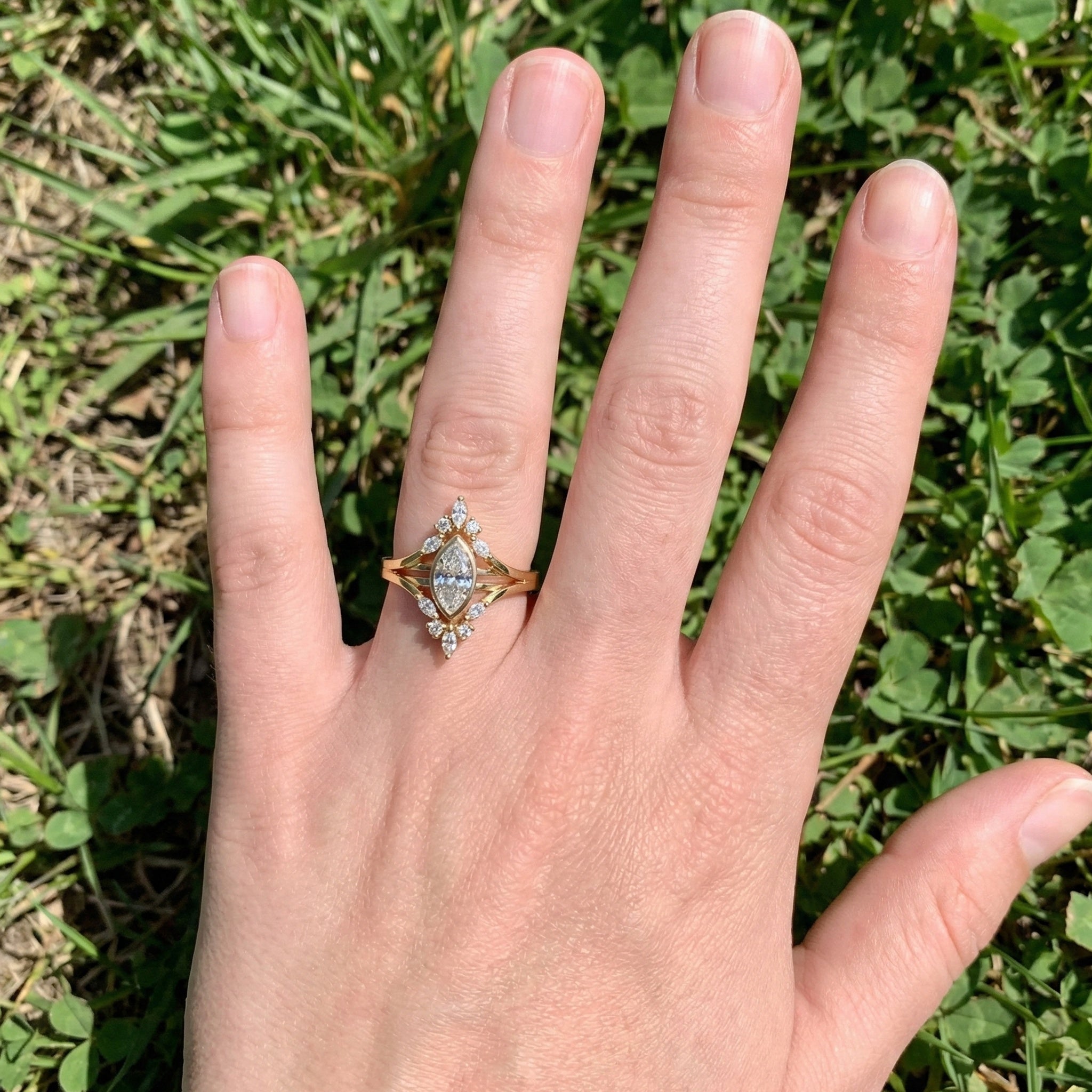 Splendid Marquise Cluster Halo Engagement Ring in 14k Solid Gold, 0.47 TCW Marquise/Round Cut Lab Created Diamonds, Anniversary Gift For Her, Everyday Ring