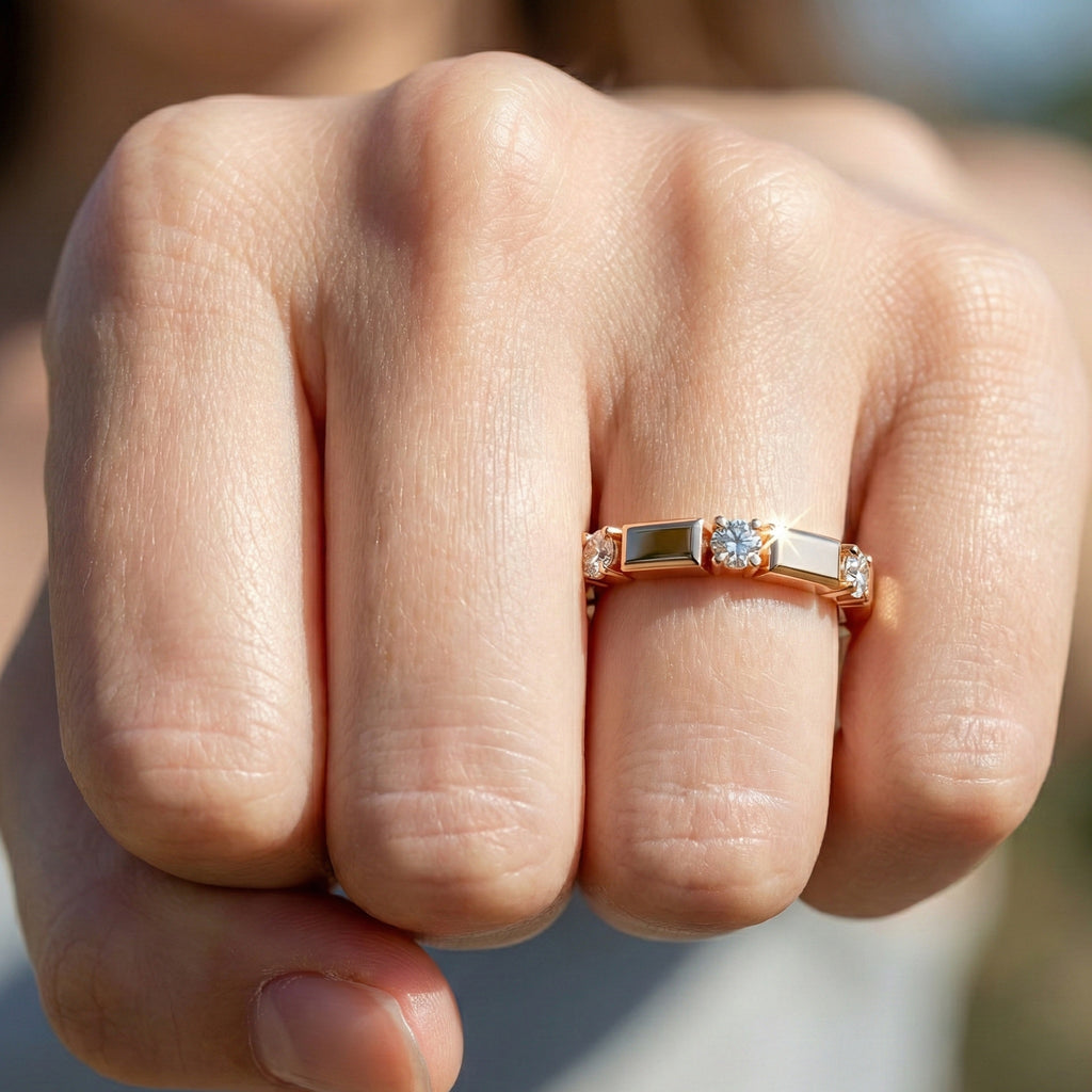 Geometric Eternity Wedding Band in 14k Solid Gold, 0.13 TCW Round Cut Diamonds, Stackable Wedding Ring Gift for Women, Simple Band