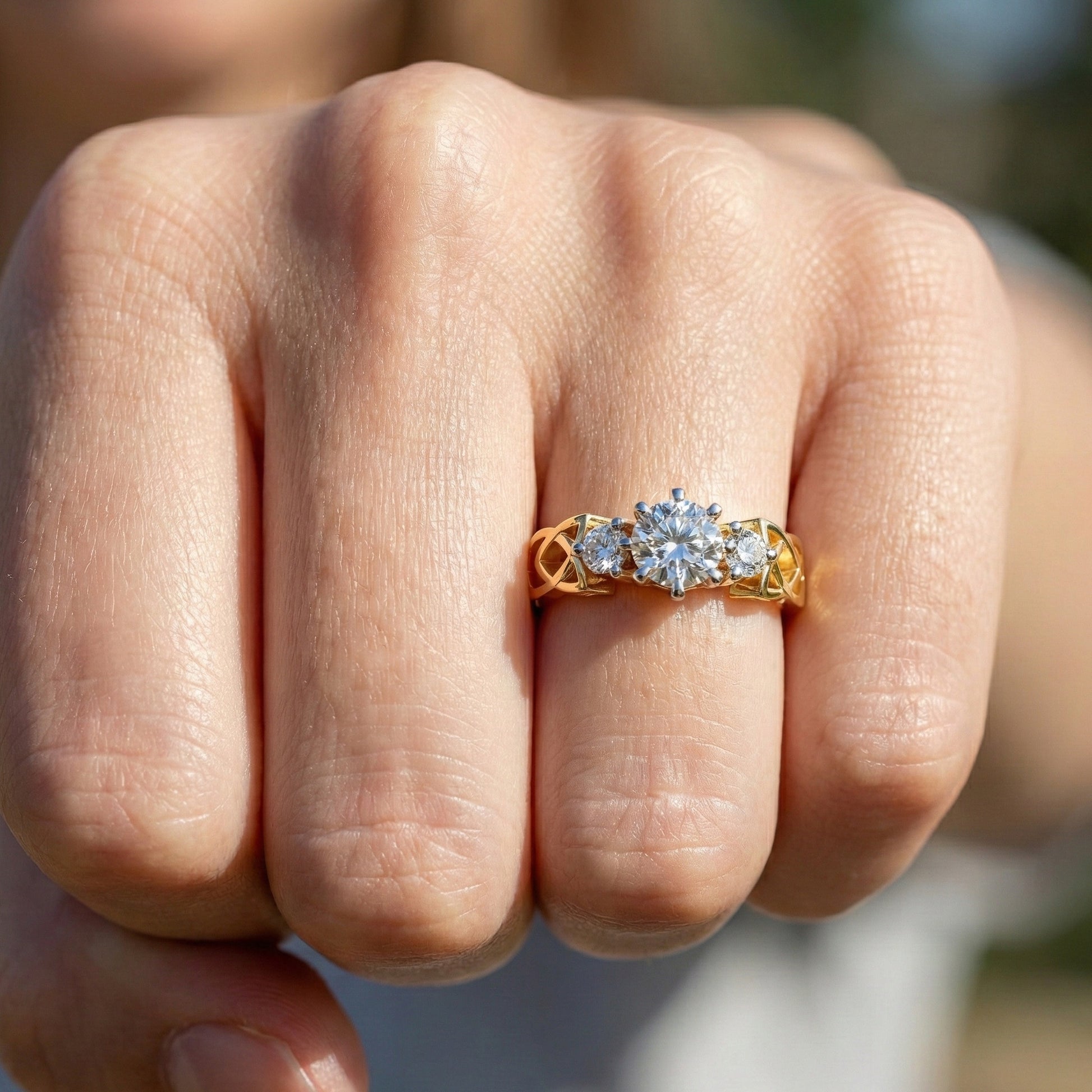 Modern Celtic Knot Trilogy Engagement Ring in 14K Solid Gold, 0.84 CT Round Cut Lab Created Diamond,Promise Ring, Anniversary Gift For Her