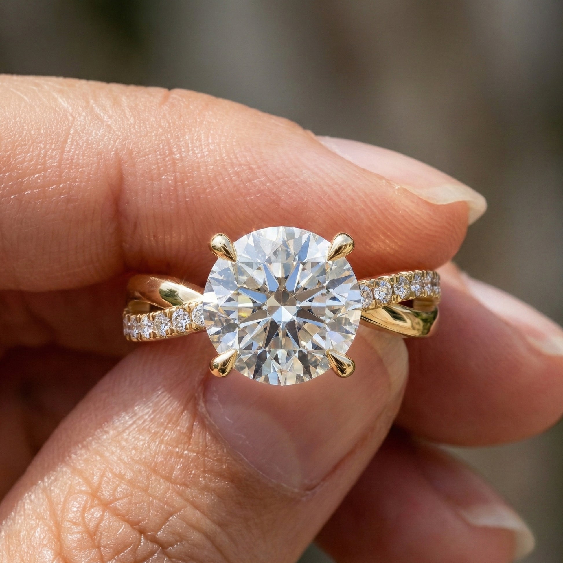 Unique Solitaire Cross Over  Engagement Ring in 14K Solid Gold, 1.75 CT Round Cut Lab Grown Diamond, Anniversary Gift, Everyday Ring For Wife