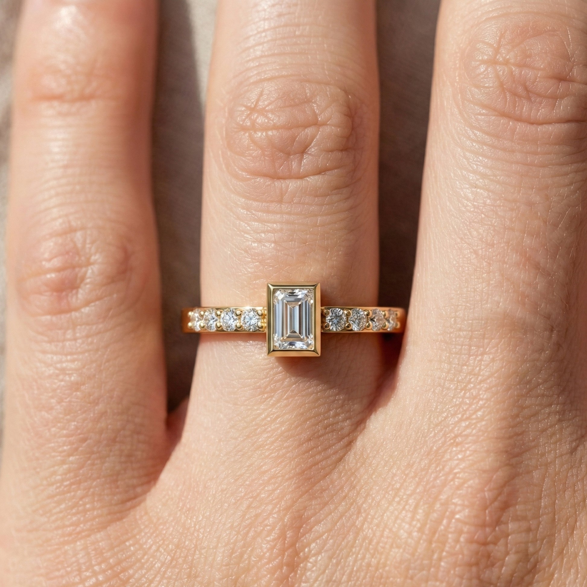 Art Deco Baguette Stacker Wedding Ring in 14K Solid Gold, 0.09 TCW Baguette/Round Cut Lab Created Diamonds, Birthday Gift For Her, Christmas Gift