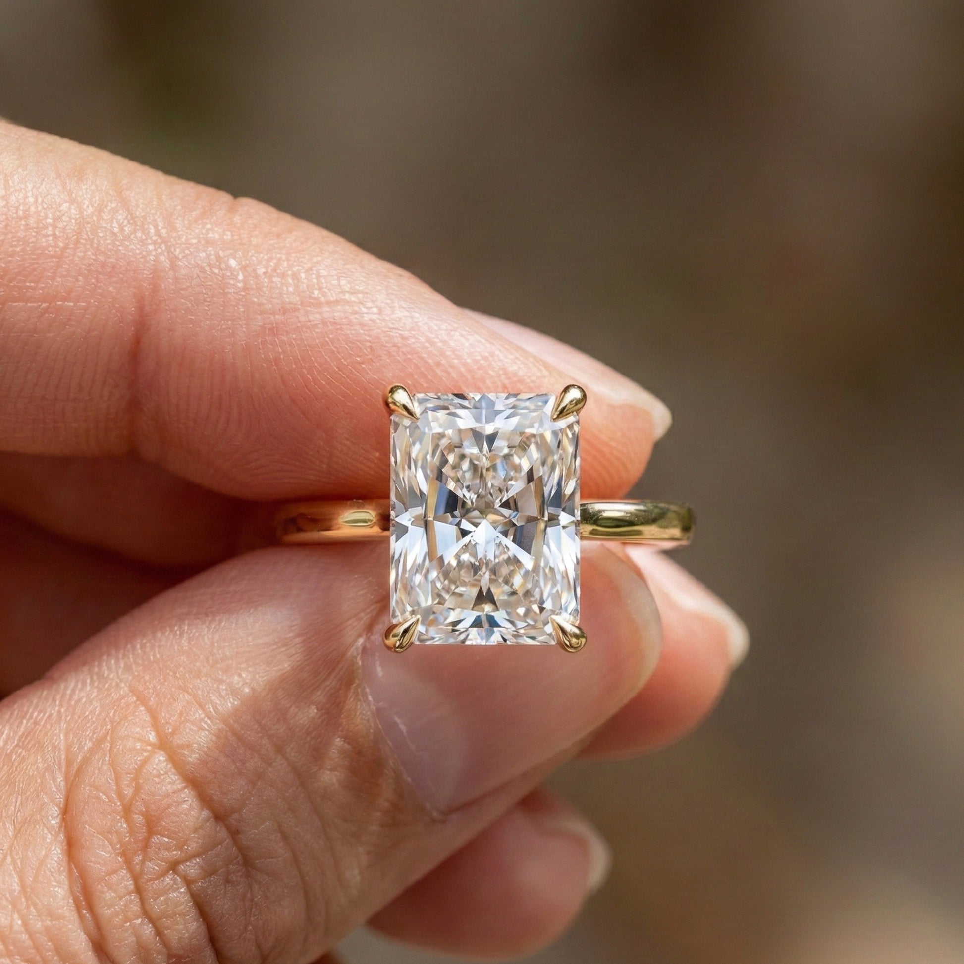 Elegant Hidden Halo Engagement Ring in 14K Solid Gold, 3.50 CT Radiant Cut Lab Created Diamond, Handmade Jewelry, Birthday Gift For Her