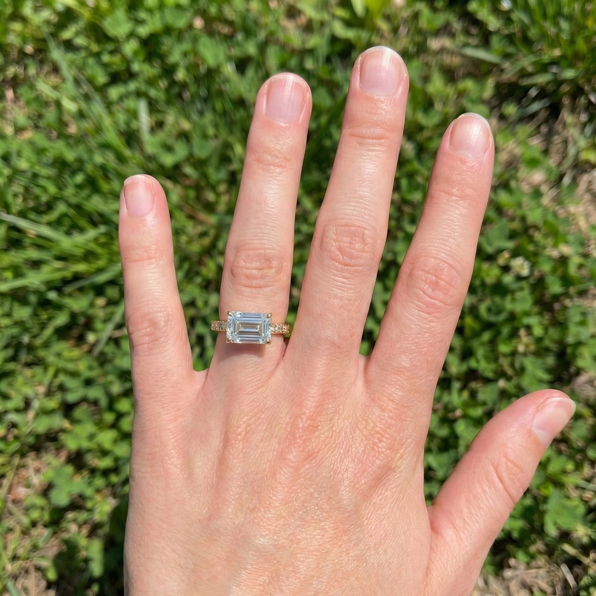 Emerald Cut Segmented Pavé Engagement Ring in 14K Solid Gold, 1.75 CT Emerald Cut Lab Created Diamond, Bridal Jewelry, Birthday Gift For Her