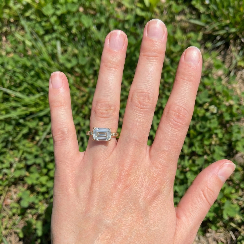 Emerald Cut Segmented Pavé Engagement Ring in 14K Solid Gold, 1.75 CT Emerald Cut Lab Created Diamond, Bridal Jewelry, Birthday Gift For Her