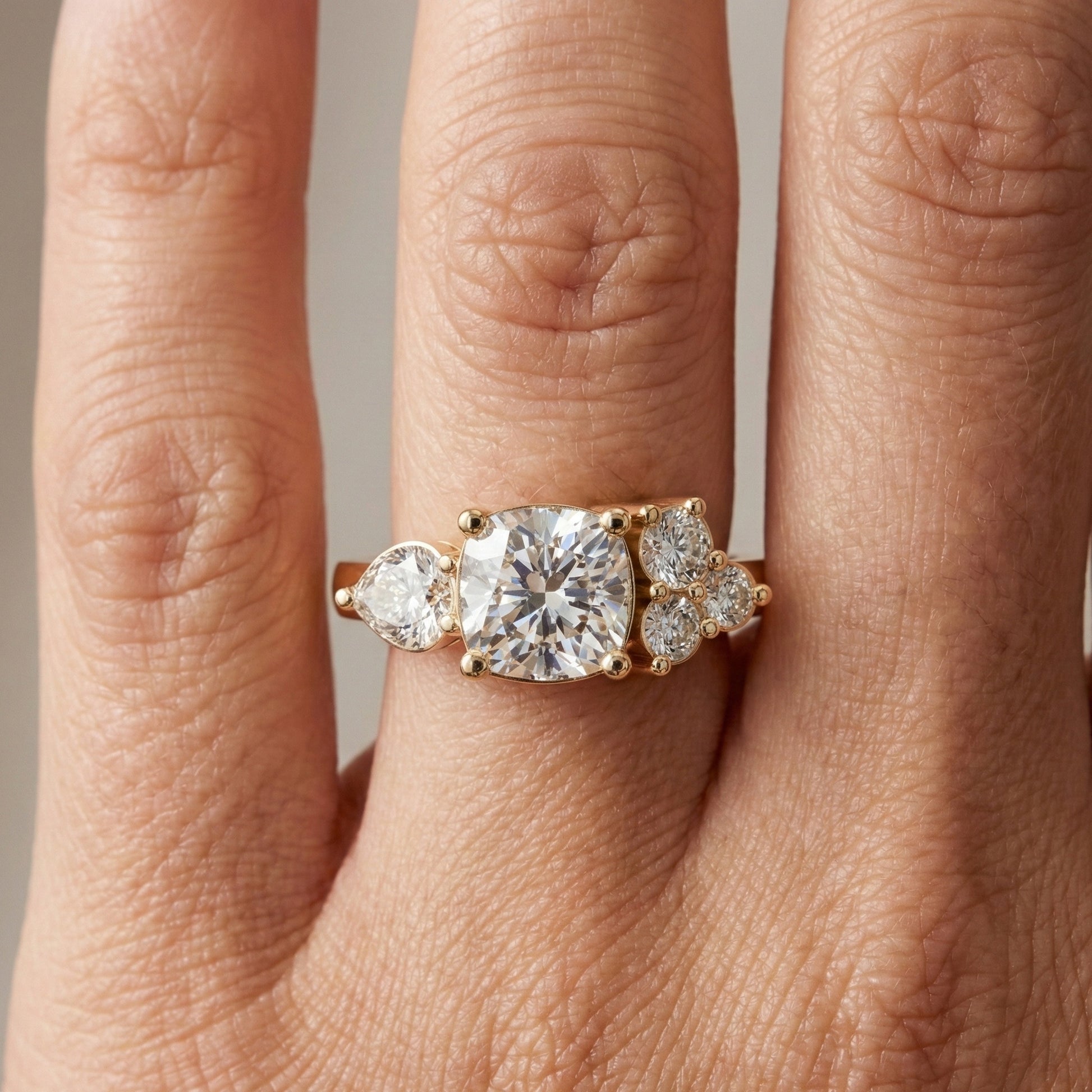 Cushion & Pear Toi et Moi Trio Cluster Anniversary Ring in Lab Grown Diamond – 14K Solid Gold, Daily Wear Jewelry,