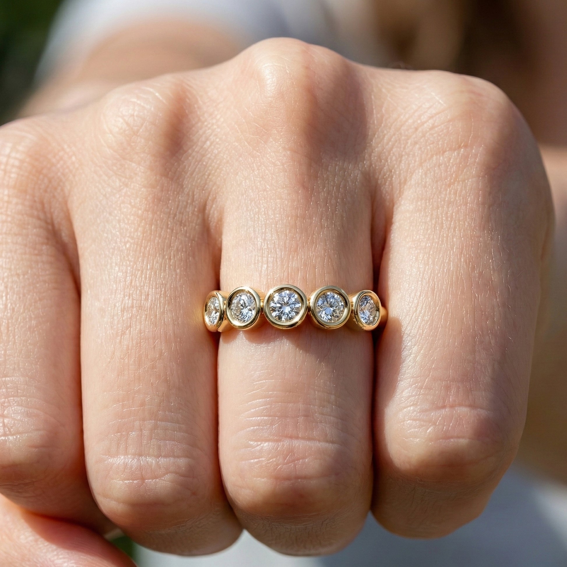 Modern Bezel Five Stone Stacker Ring in 14K Solid Gold, 0.18 TCW Round Cut Lab Diamonds, Promise Ring, Wedding Band Gift for Her, Bridal Jewelry